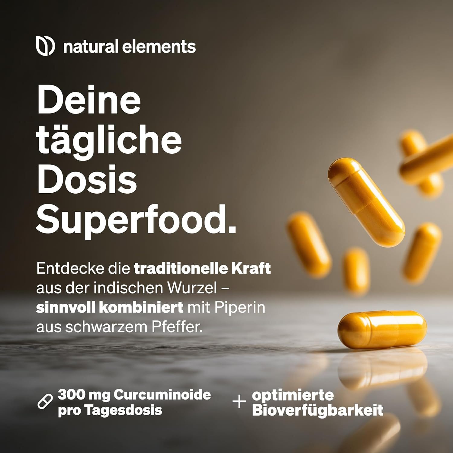 natural elements Curcuma Extrakt – Hochdosiert, 90 Kapseln, 95% Curcumin Kapseln, 1 er 90 St., 67 g, Vegan Ohne Gentechnik Glutenfrei Laktosefrei