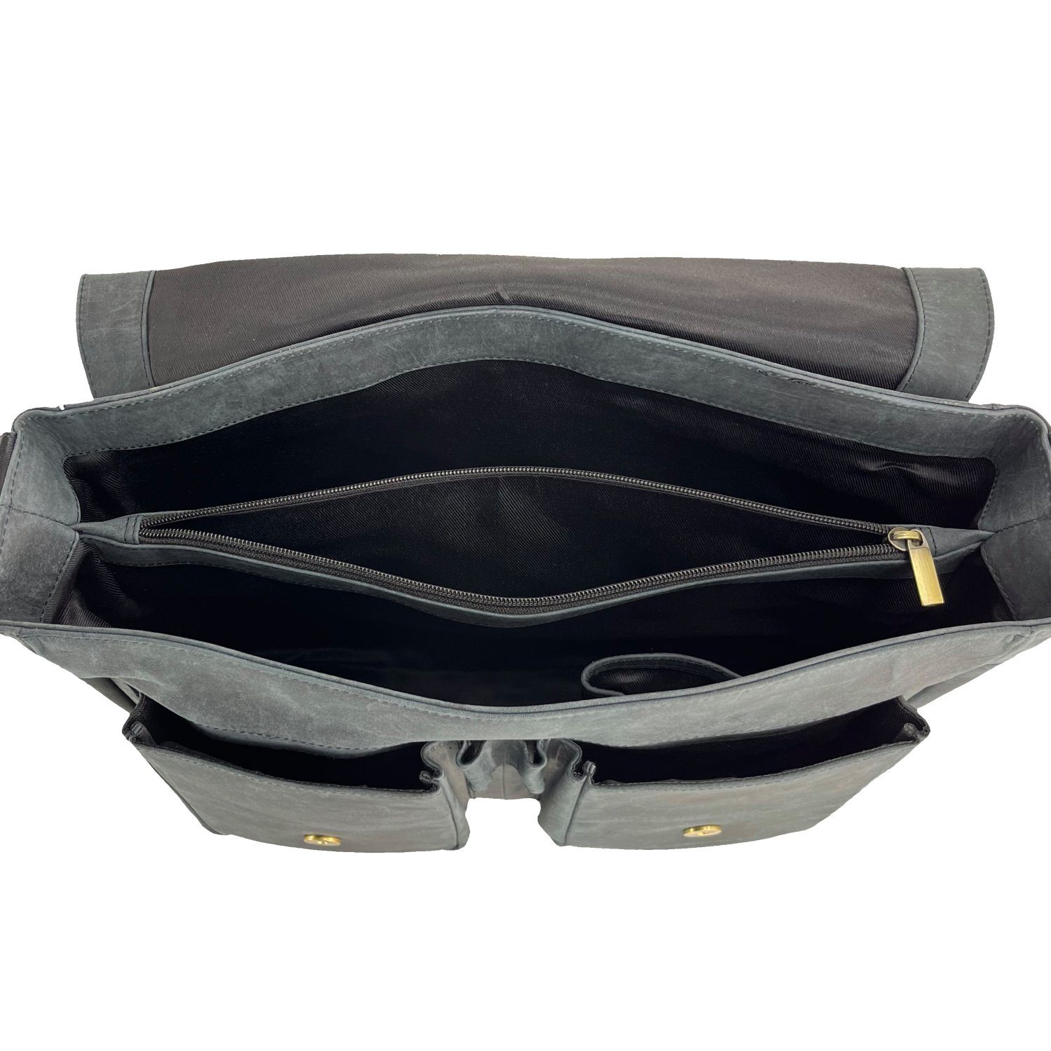 Buffalo Hill Aktentasche >2474< elegante Laptoptasche aus reinem Büffelleder, Organizer, Herren Umhängetasche in grau – Bild 5 von 5