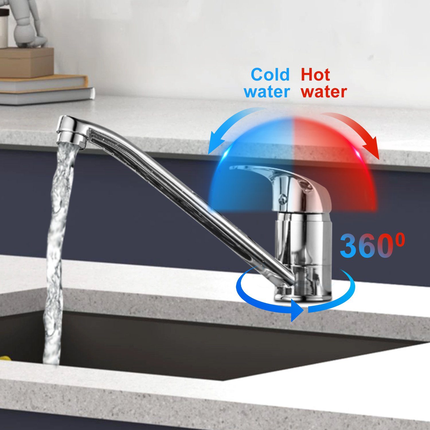 Küche Kaltes Küchenarmatur (mit Verchromt) Wasser Vorhanden Drehbar, Küchenarmatur, Heißes und Wasserhahn Einhebel-Spültischarmatur 360° TolleTour