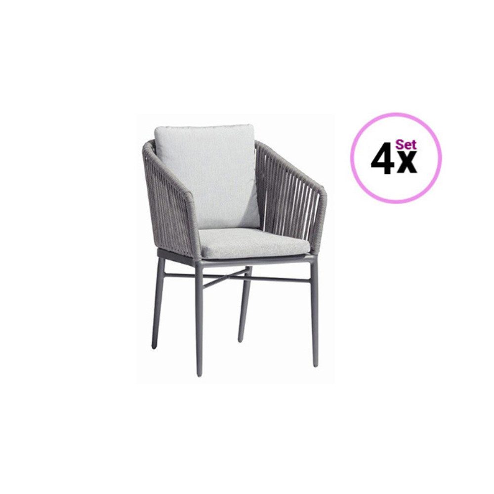 acamp Gartensessel, Gartenstuhl MANHATTAN 4er Set stapelbarer Aluminium Outdoor Sessel (Sitzkissen und Rückenpolster mit waschbaren Bezügen, Sitzkissen und Rückenpolster mit waschbaren Bezügen), pulverbeschichtetes Gestell anthrazit dunkelgrau