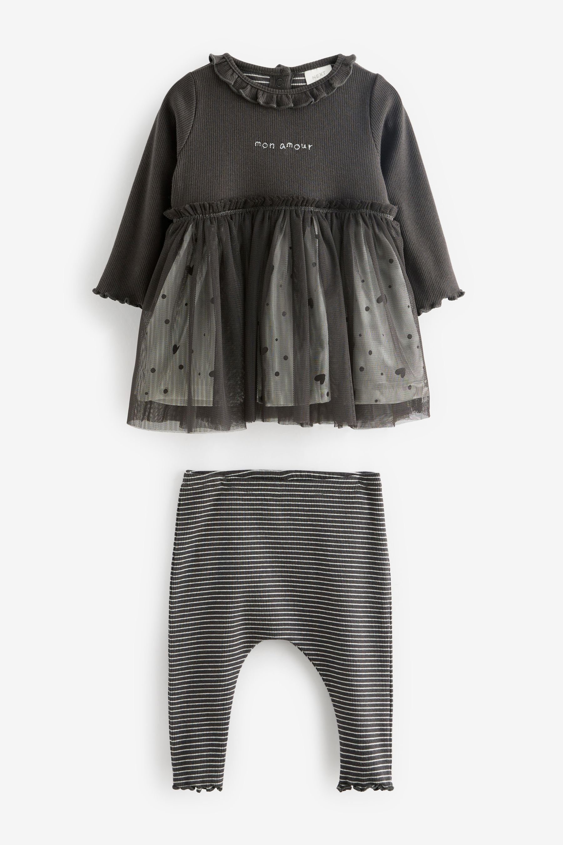 Next Shirt & Leggings Baby-Set mit Tutu-Sweatshirt und Leggings (2-tlg) Monochrome