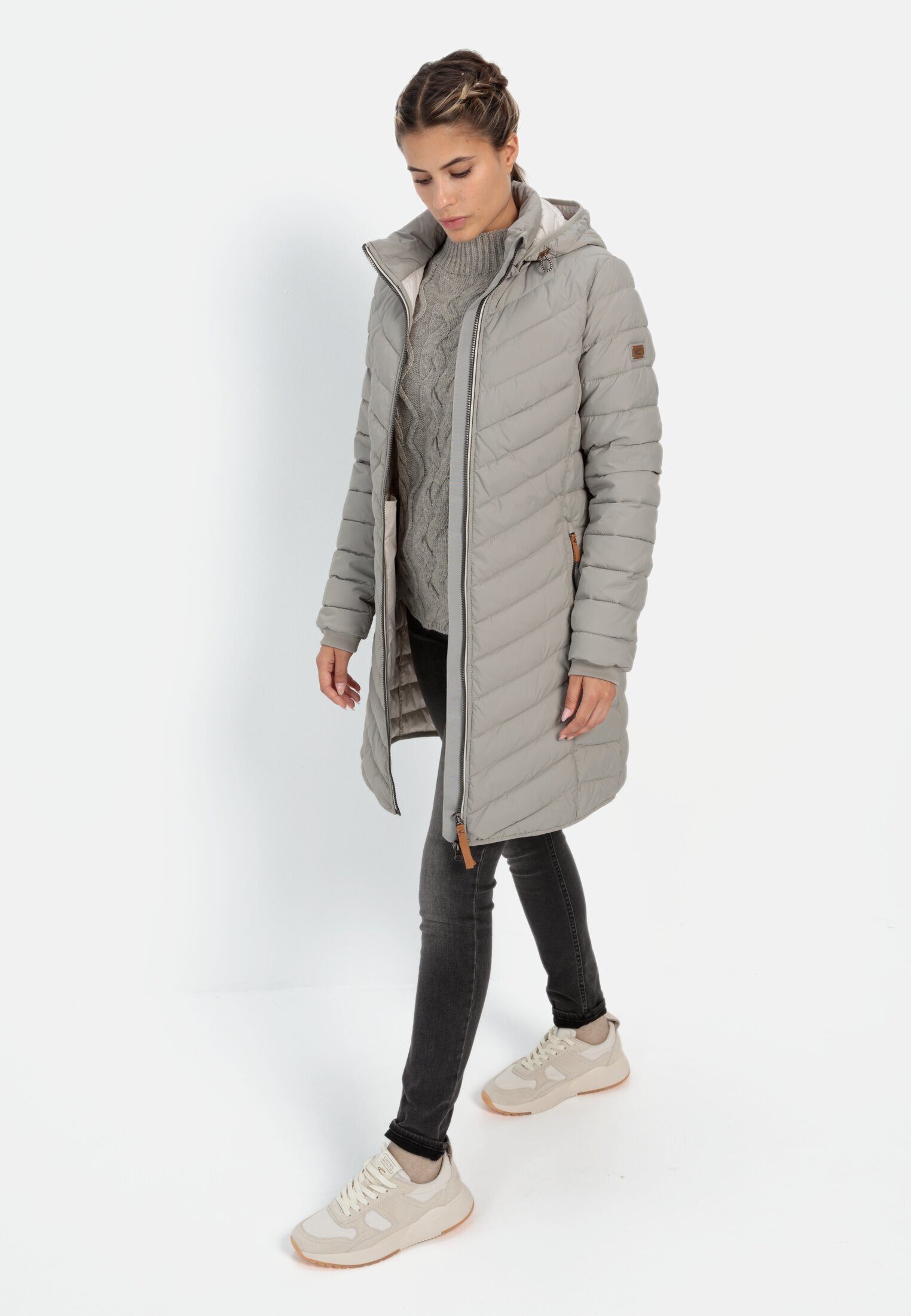 camel active Steppmantel Steppmantel mit Fischgrat-Muster Langarm Badge