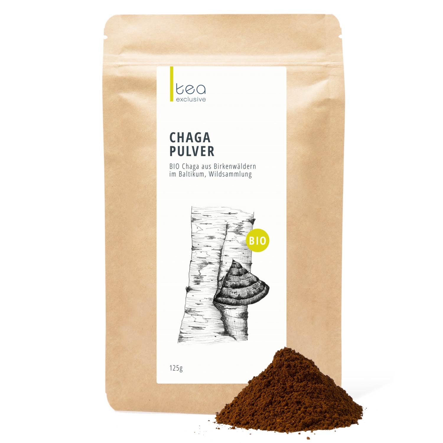 tea exclusive Gewürz Chaga Pilz Pulver aus Wildsammlung BIO, 125g