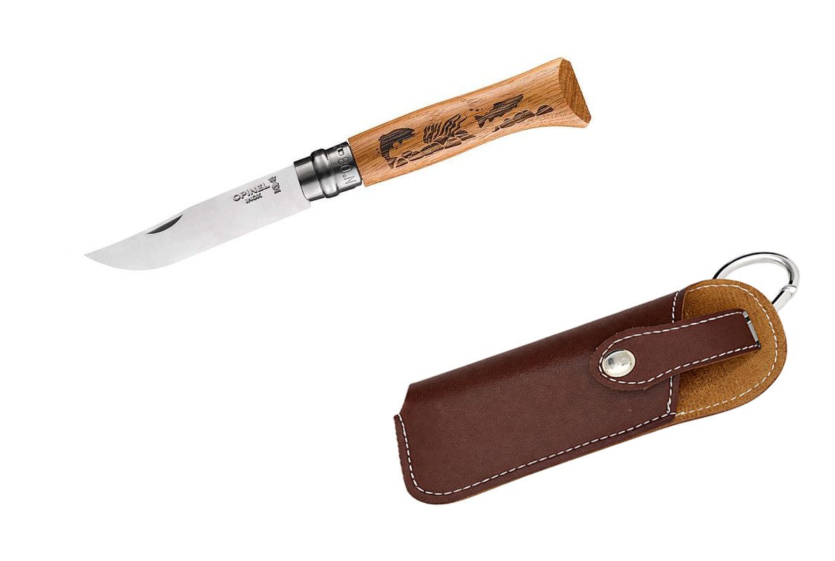 Opinel Taschenmesser Opinel No 08, ANIMALIA, Fisch inkl. Etui, (Opinel No 08, ANIMALIA, Fisch inkl. Etui)