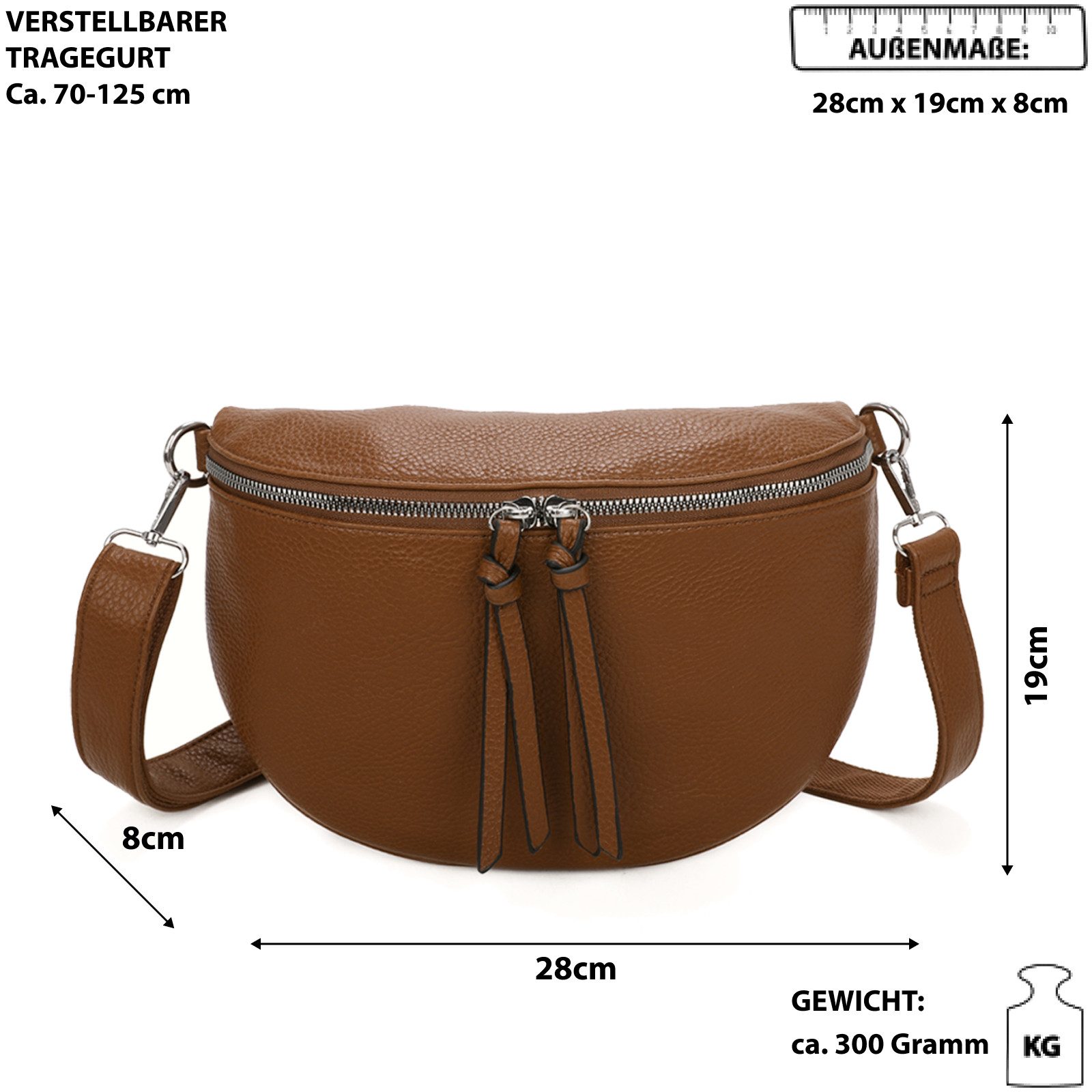 EAAKIE Gurteltasche Bauchtasche Umhangetasche Crossbody Bag Kunstleder Italy Design als Schultertasche Cross Over Umhangetasche tragbar TRAGBARKEIT Hufttasche Cross Over Bodybag um die Hufte