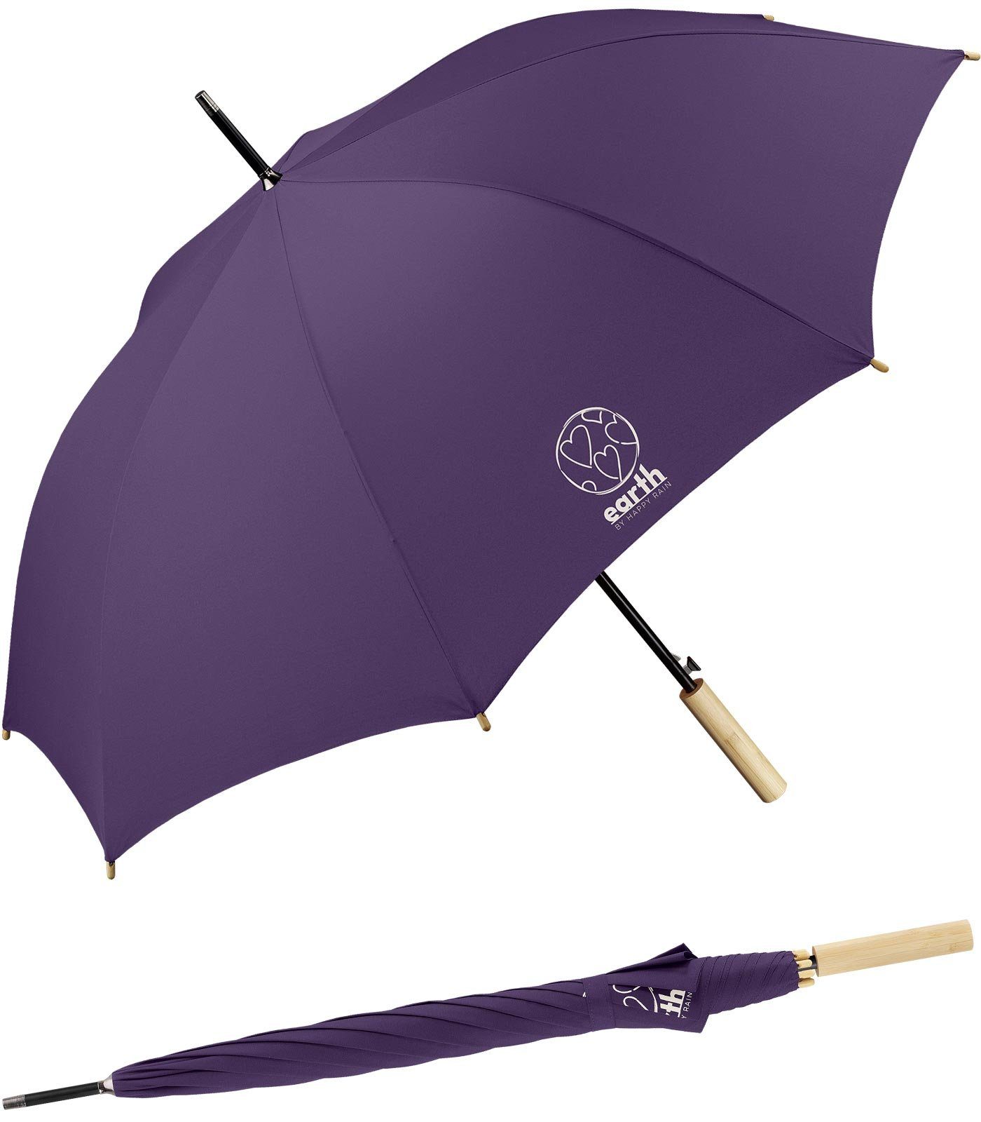 HAPPY RAIN Langregenschirm Earth die Schirm mit Umwelt nachhaltiger gut für violett tun - geschützt etwas Auf-Automatik