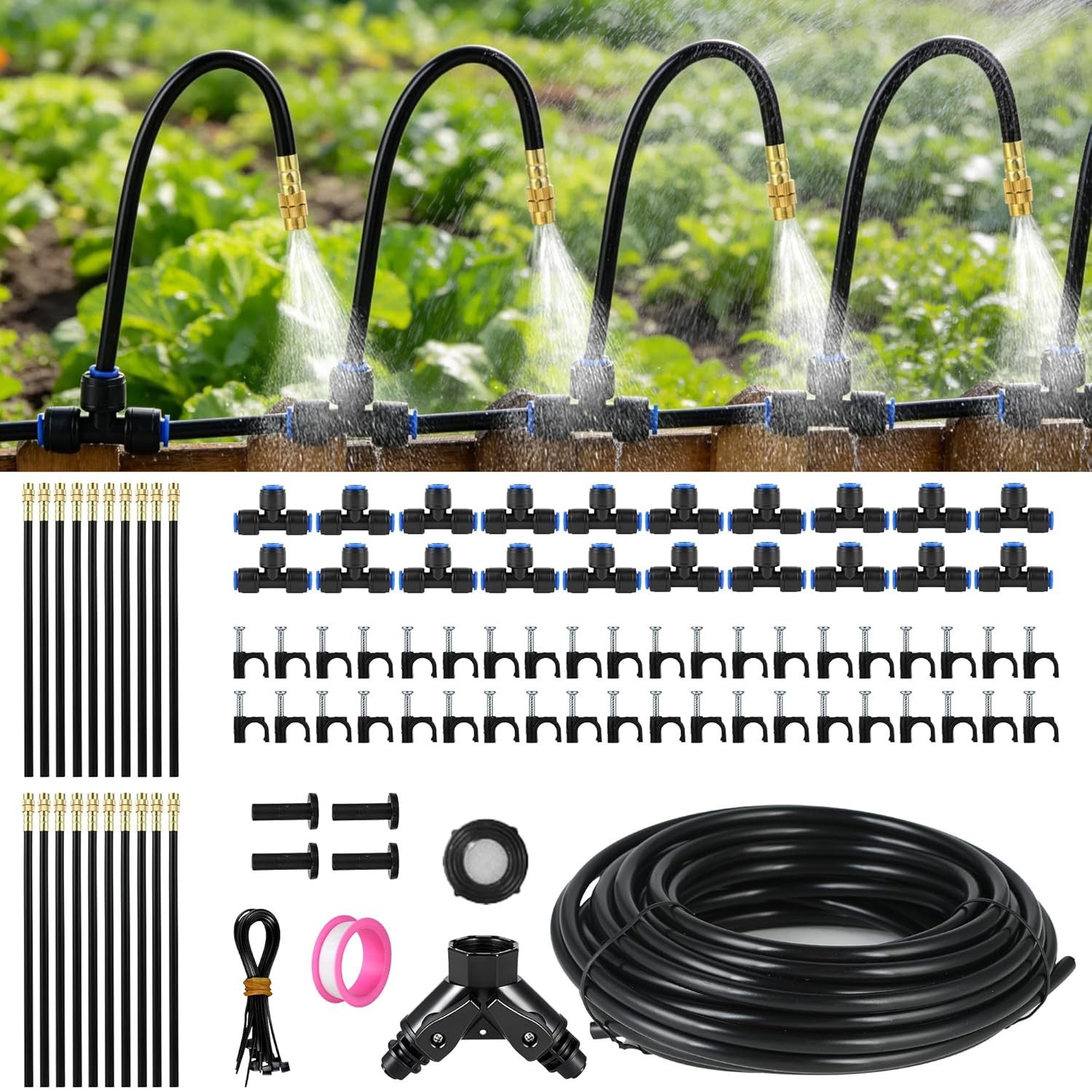 FELIXLEO Gartenschlauch Micro Drip Bewässerungssystem, 38m mit 20 Sprühnebel Düsen Garten