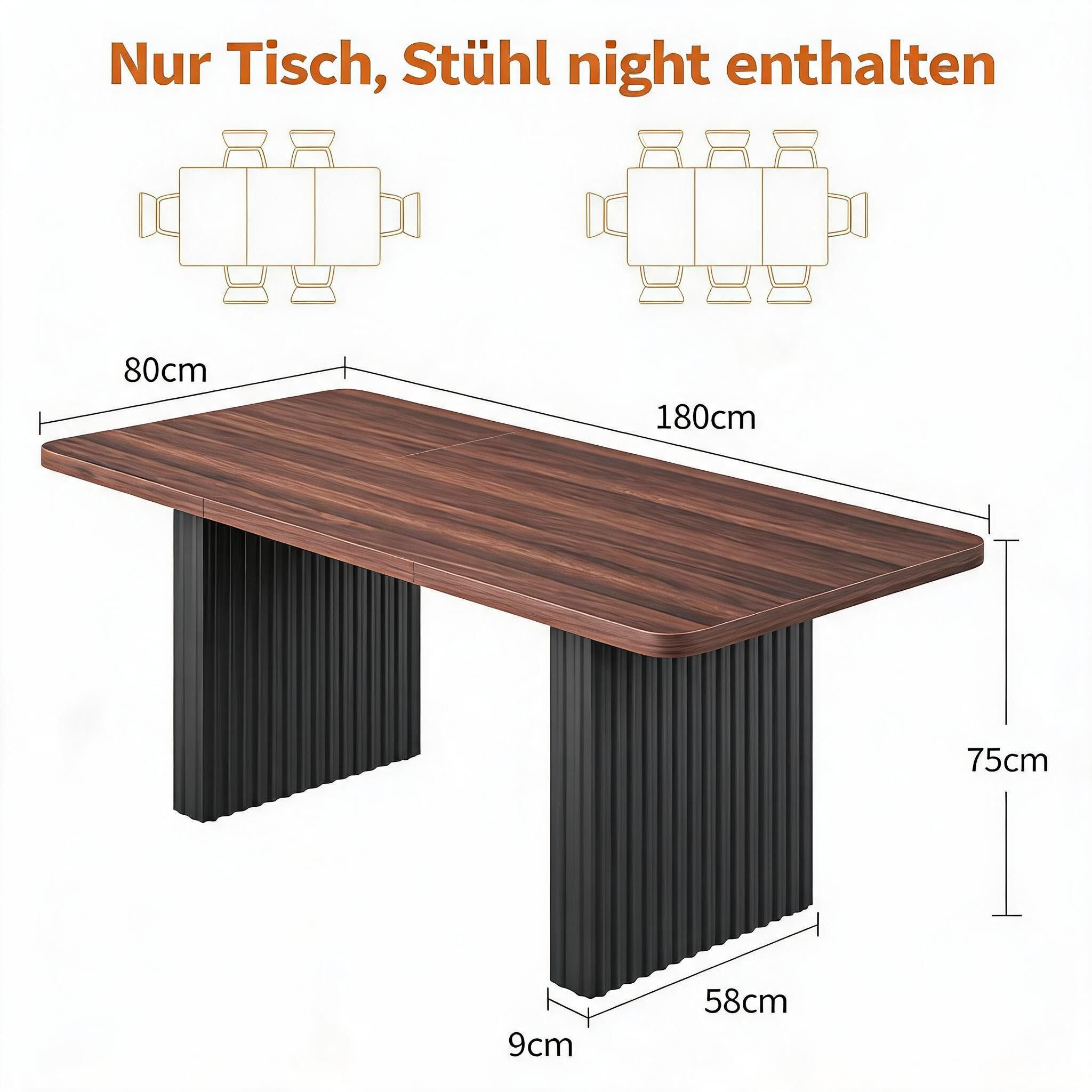 GarveeMore Esstisch Industrieller Küchentisch für 6–8 Personen Wohnzimmertisch Ablagetisch (1-St., 1 Tisch), 180 cm rechteckiger-tisch, geriffelte Metallbeine in Wellenform