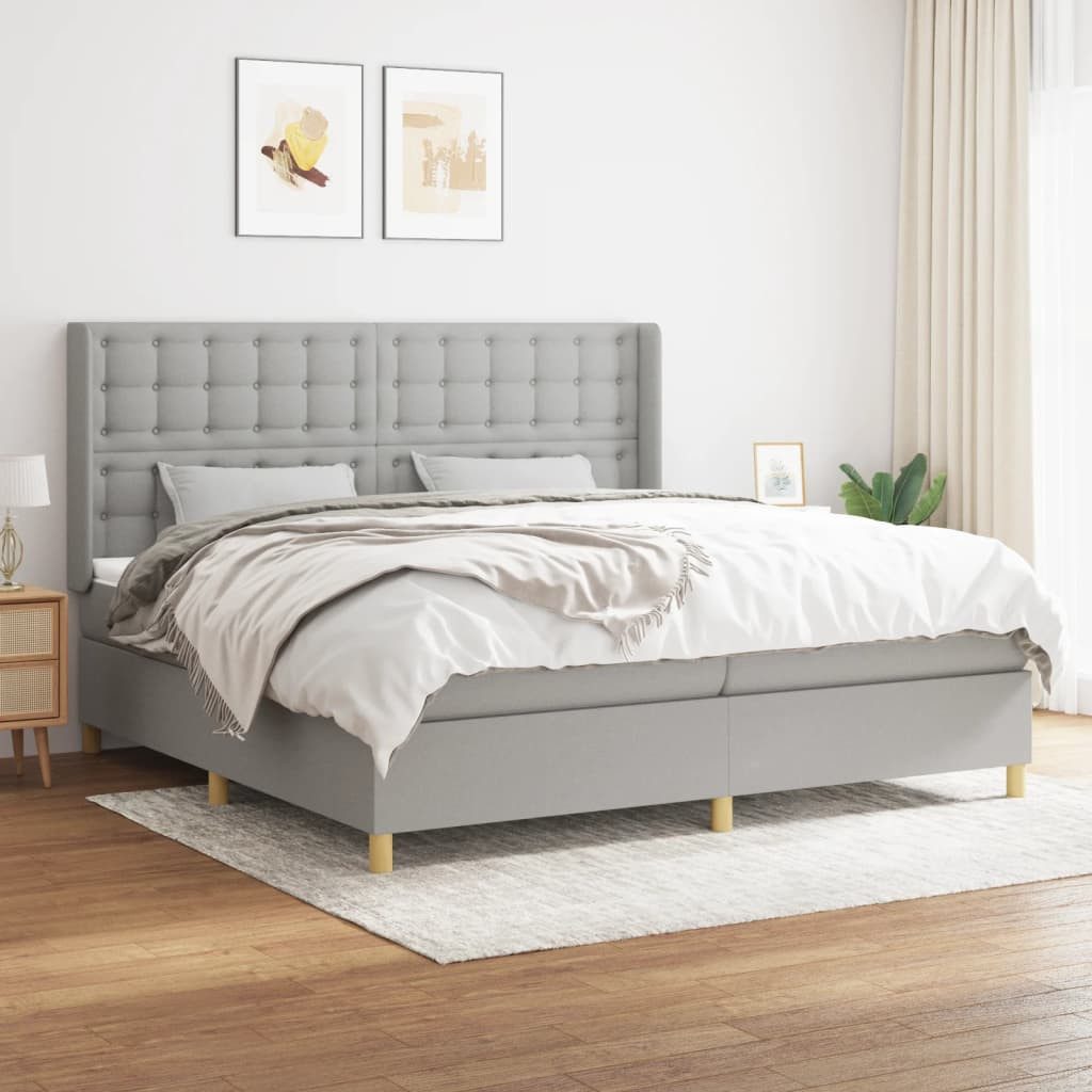 vidaXL Boxspringbett Boxspringbett mit Matratze Hellgrau 200x200 cm Stoff B günstig online kaufen