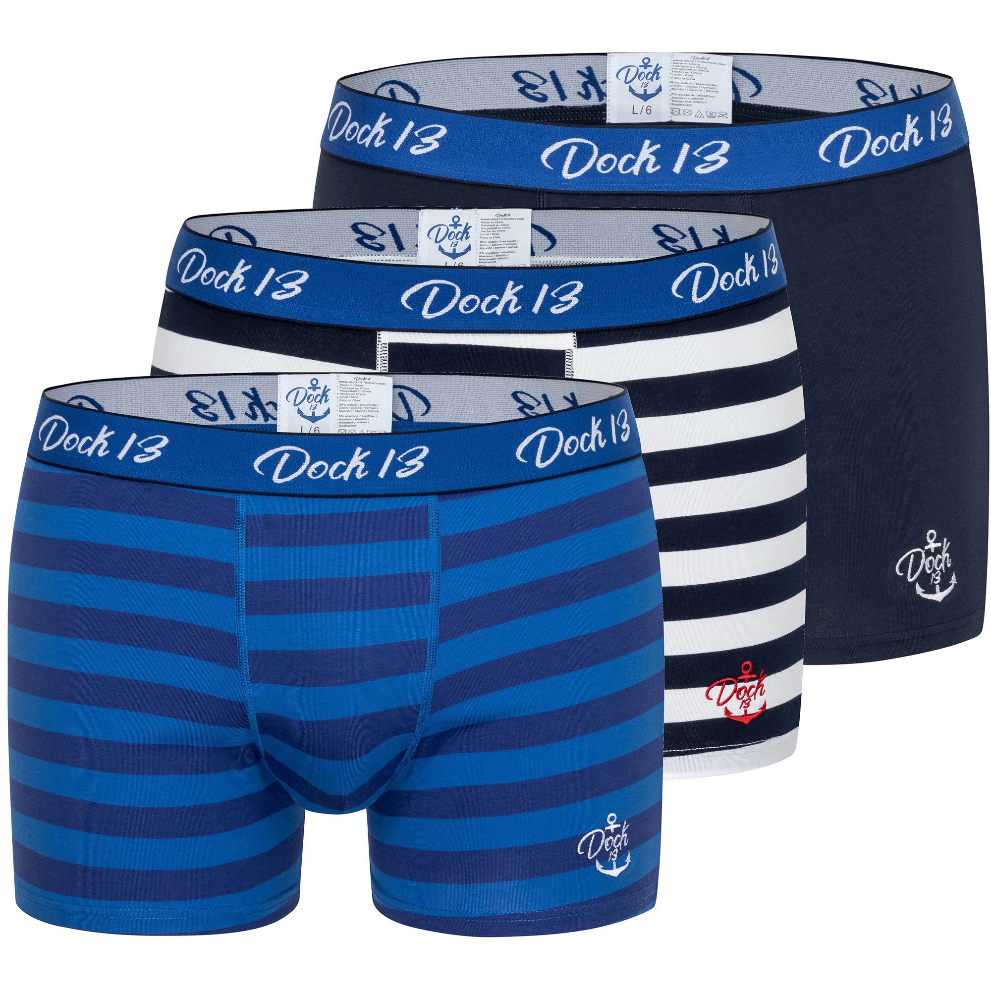 Dock13 Retro Boxer Dock13 Männer Boxershorts "Grömitz" Maritim (3er Pack Bo günstig online kaufen