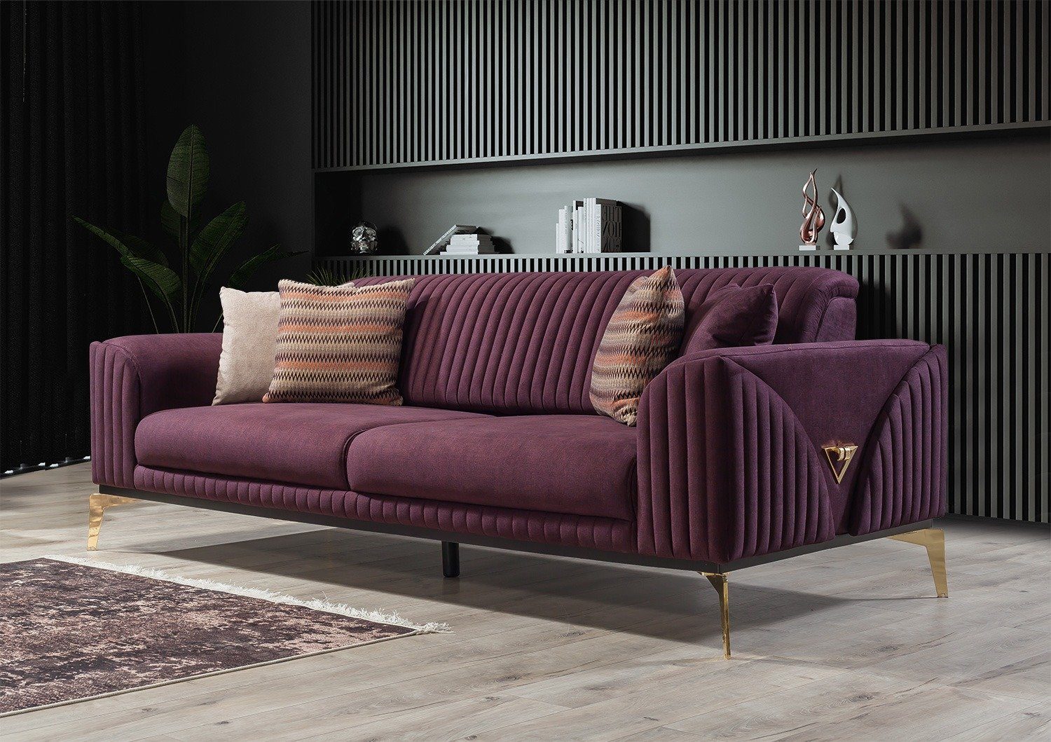 (100% Möbel Sofa 1 Turkey, Made 2-Sitzer, Luxus-Microfaser Violett Stk. in Leaf, Villa Polyester) Quality