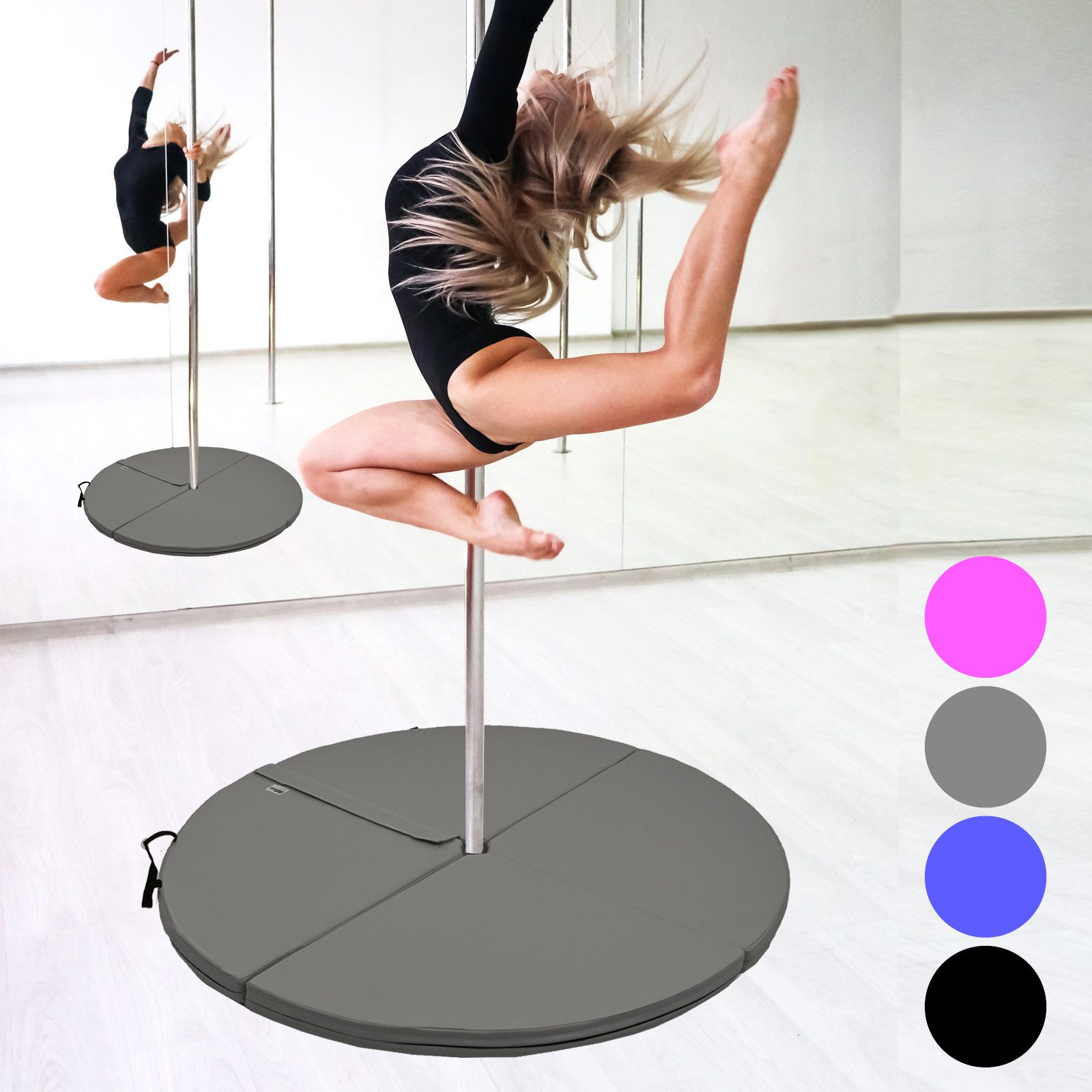 TRUTZHOLM Fitnessmatte Pole Dance Matte Ø 120 cm Stärke 5 cm Tanzstangenmatte faltbar grau (1-St), Passend für alle gängigen Pole Dance Stangen