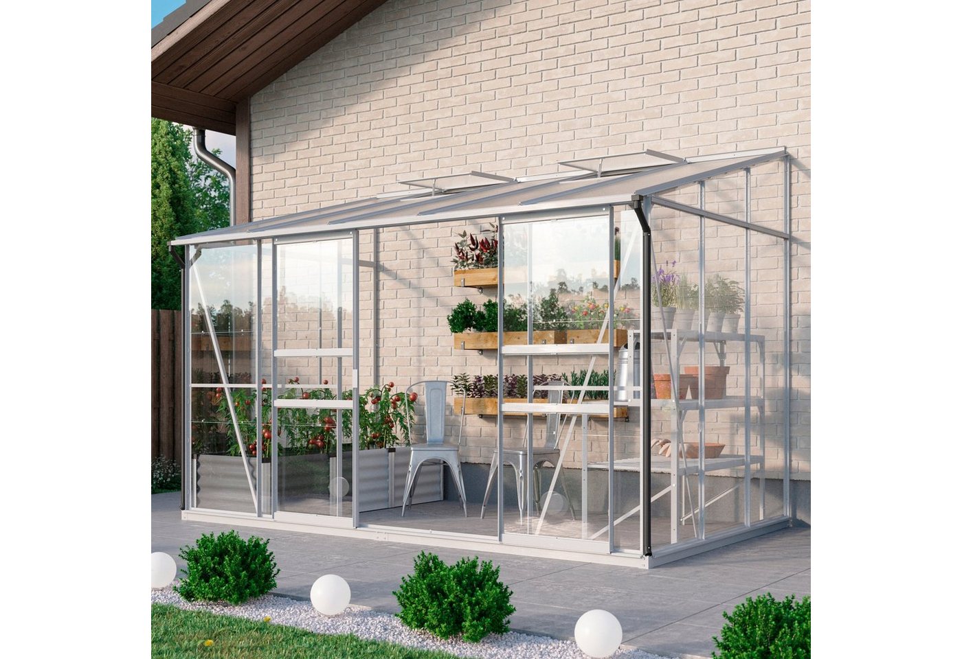 Vitavia Anlehngewächshaus Osiris 6500, BxTxH: 190 x 317 x 222 cm, 3 mm Wandstärke silberfarben Vitavia Anlehngewächshaus Osiris 6500, BxTxH: 190 x 317 x 222 cm, 3 mm Wandstärke silberfarben