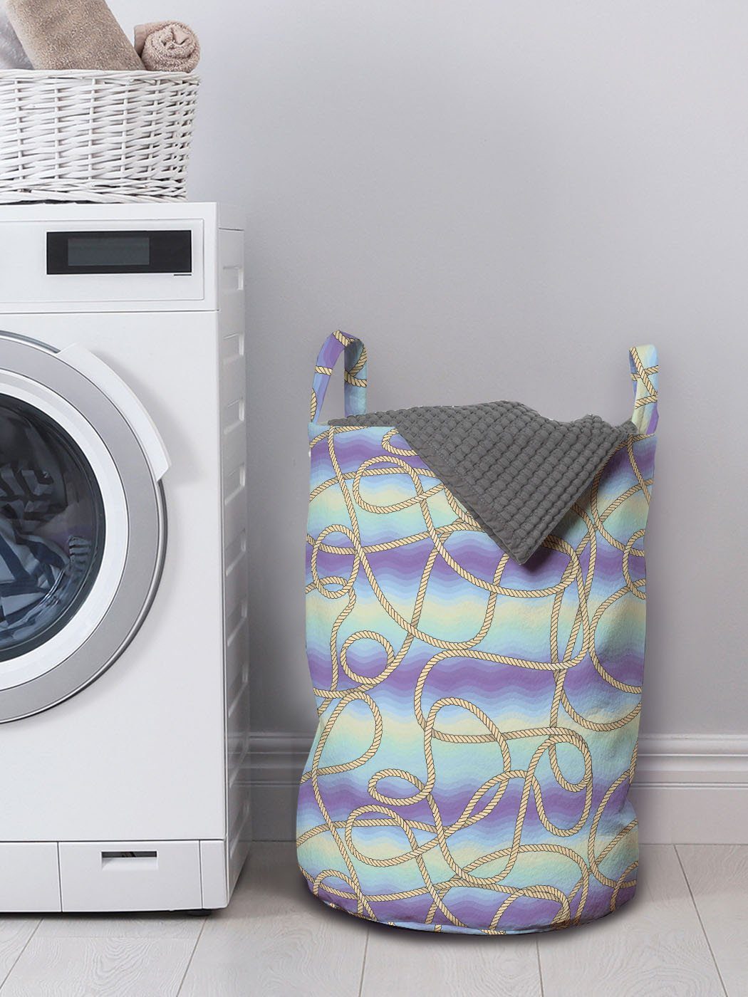 Wäschekorb Griffen Tangled Wellen Seile mit für Wäschesäckchen Waschsalons, Wasser Kordelzugverschluss Abakuhaus blau