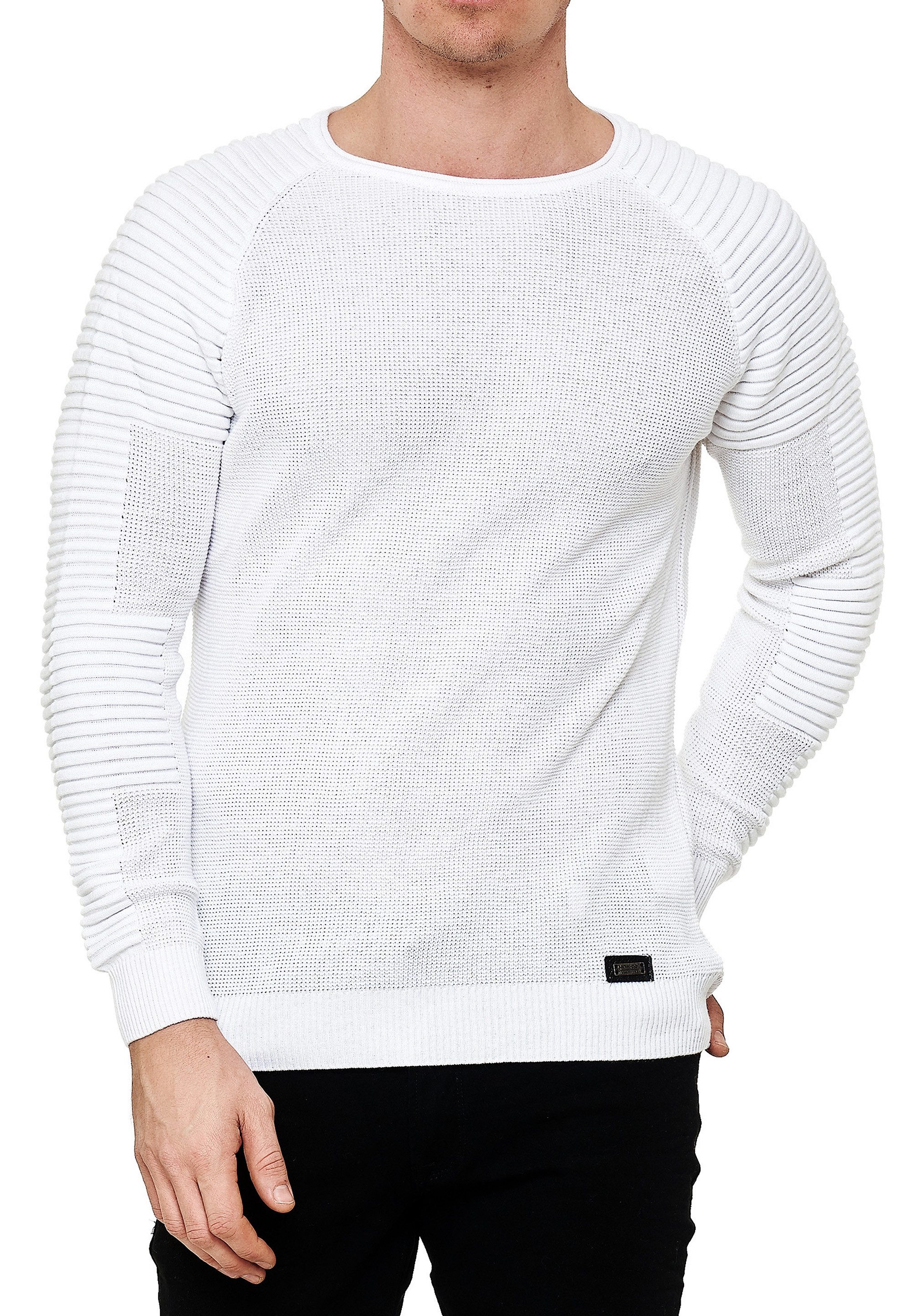 R-NEAL Rundhalspullover Fein-Strick Slim-Fit Biker Strick-Pullover günstig online kaufen