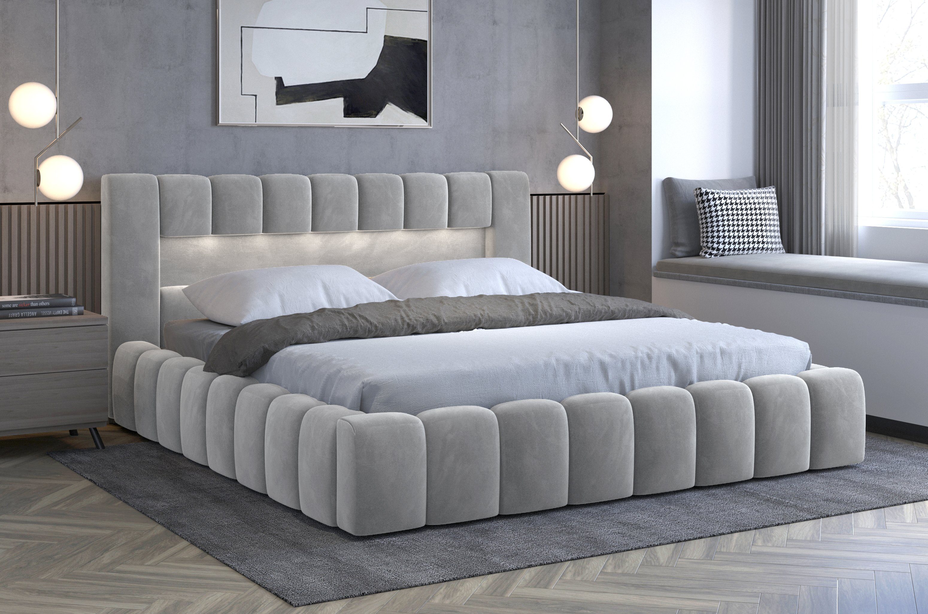 Polsterbett Lamica Holzrahmen Bett Doppelbett Bettgestell Lattenrost mit LED
