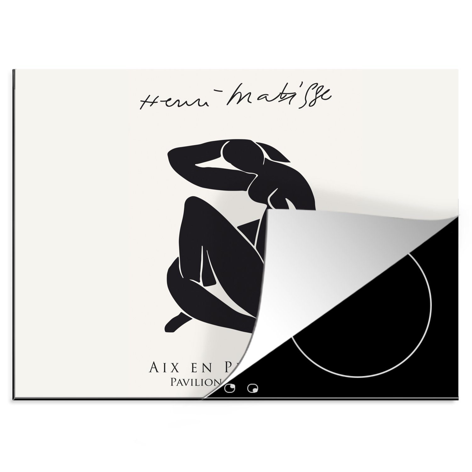 tlg), Schwarz 60x52 Frau Arbeitsfläche Henri - Matisse, Vinyl, - (1 MuchoWow Ceranfeldabdeckung nutzbar, Abstrakt Mobile Herdblende-/Abdeckplatte cm, -