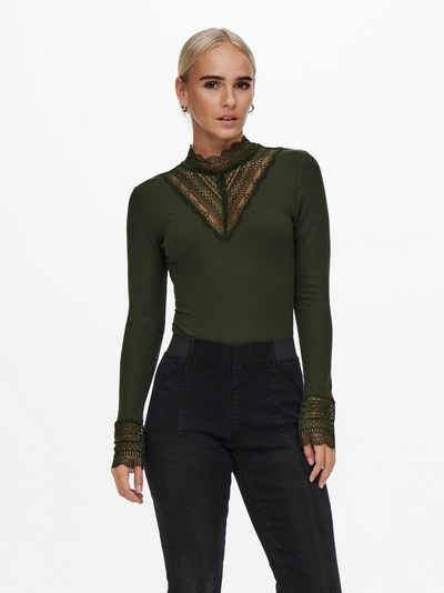 ONLY T-Shirt Design Longsleeve mit Spitze ONLTILDE LACE TOP Oberteil (1-tlg) 3781 in Grün-3