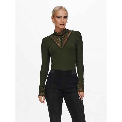 ONLY T-Shirt Design Longsleeve mit Spitze ONLTILDE LACE TOP Oberteil (1-tlg) 3781 in Grün-3