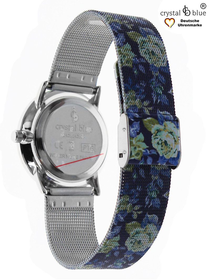 crystal blue Quarzuhr Damenuhr analog Milanaise Mesh Animal Print Leo Zebra & Flower, kostenlose Lieferung