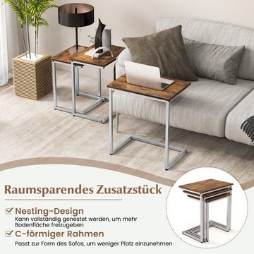 COSTWAY Beistelltisch, 3er Set, Couchtisch C-Form, Metallrahmen, stapelbar