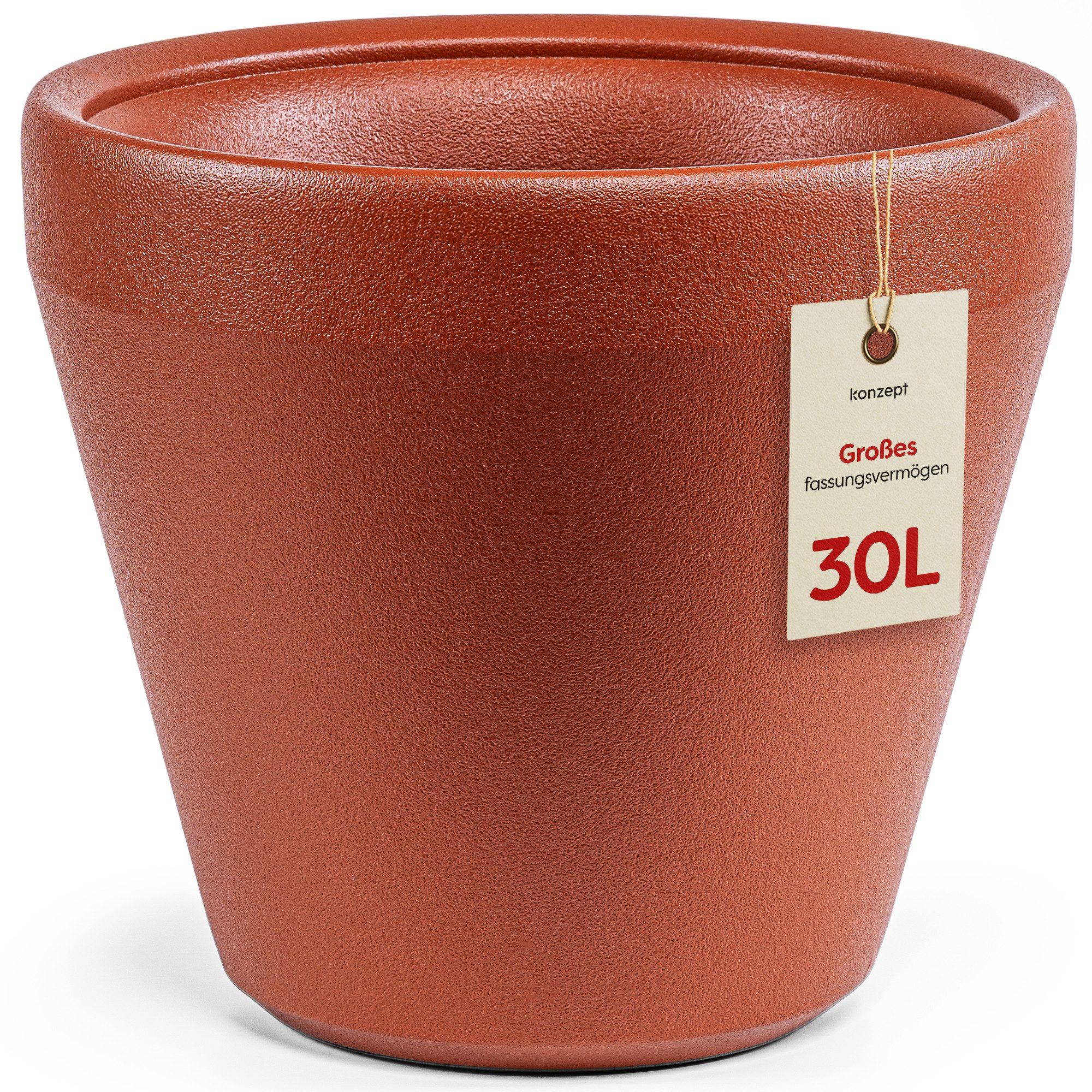 KONZEPT Übertopf Ø 40 cm aus Kunststoff, 30 L, in Ton-Optik, für Innen & Außen, Ton-Optik, glatte Oberfläche, 30 L