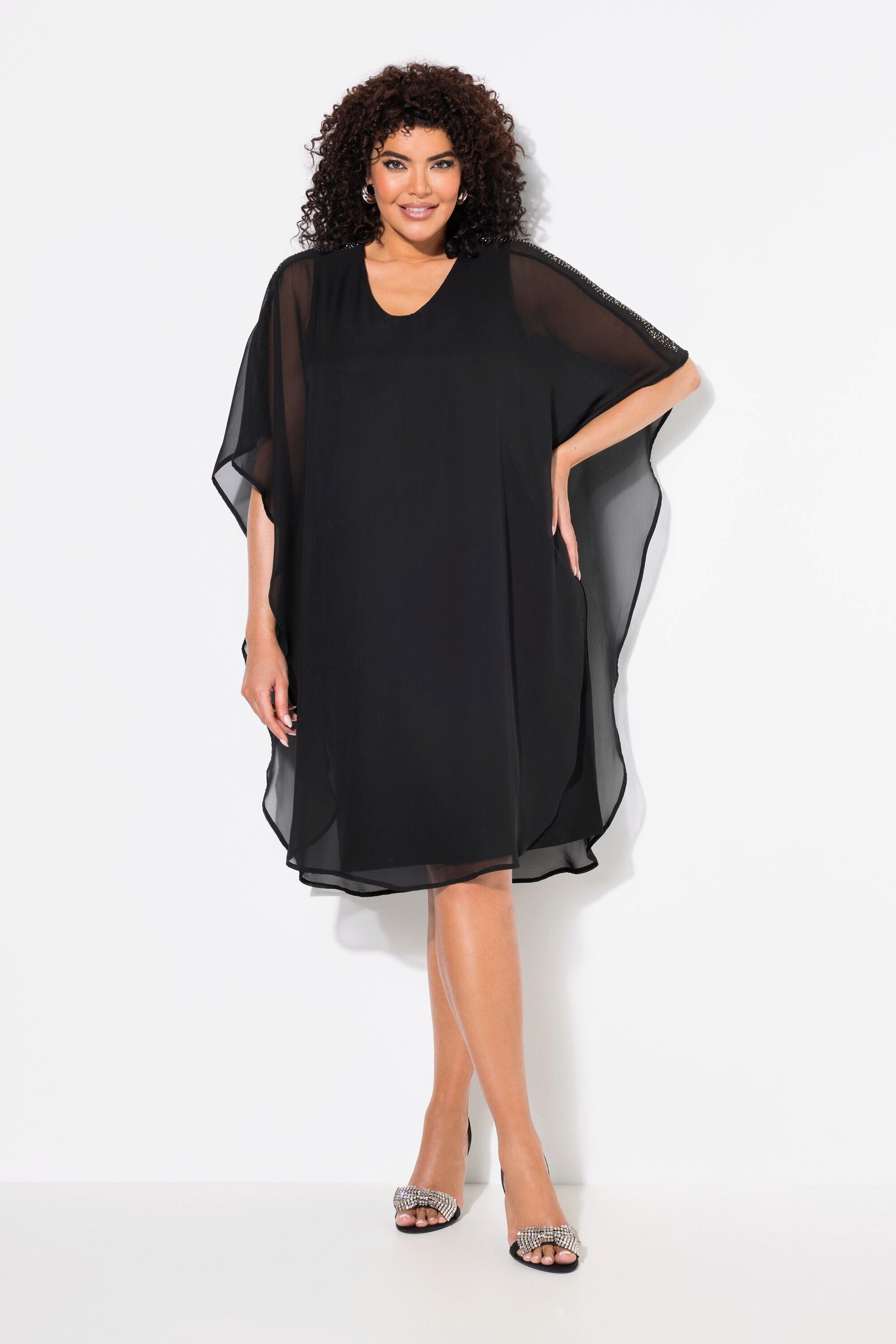 Ulla Popken Cocktailkleid Chiffonkleid doppellagig V-Ausschnitt günstig online kaufen