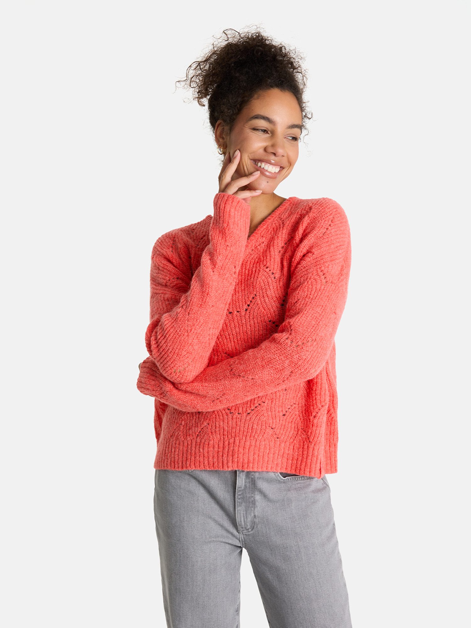 Lieblingsstück Strickpullover SölveL mit dezentem Lochmuster, V-Neck