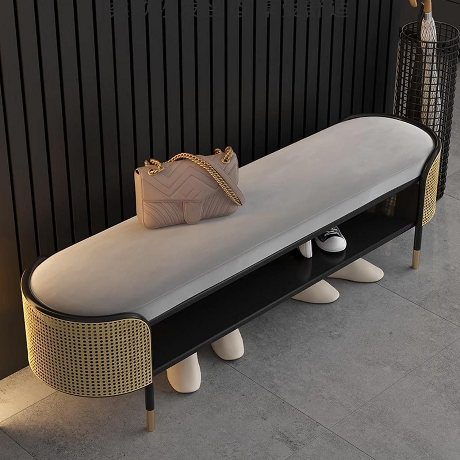 LuxusKollektion Schuhbank Sitzbank mit Schuhregal 80cm Gold (1-St)