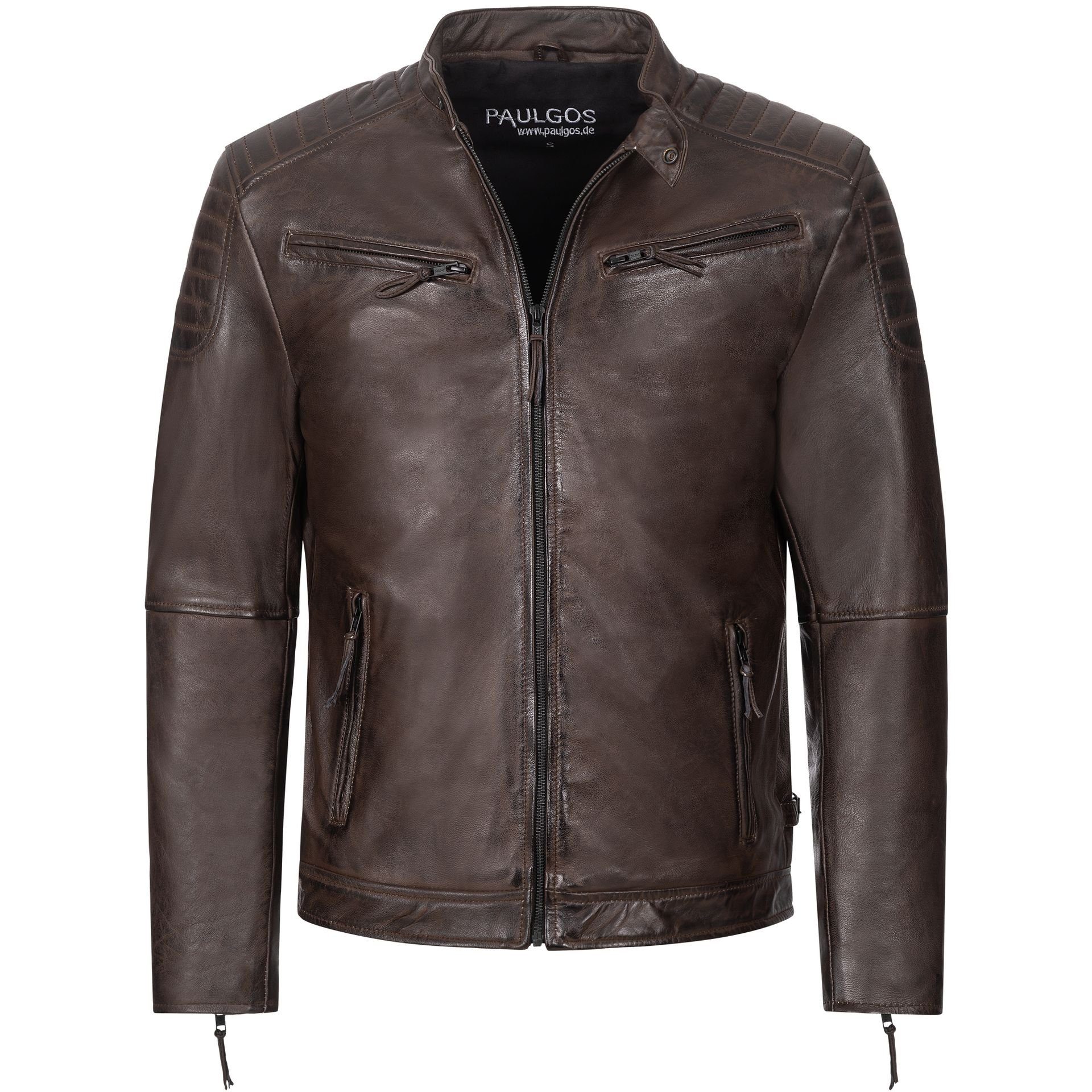 PAULGOS Lederjacke Herren Jacke Übergangsjacke Biker Look 100% Echtleder D2