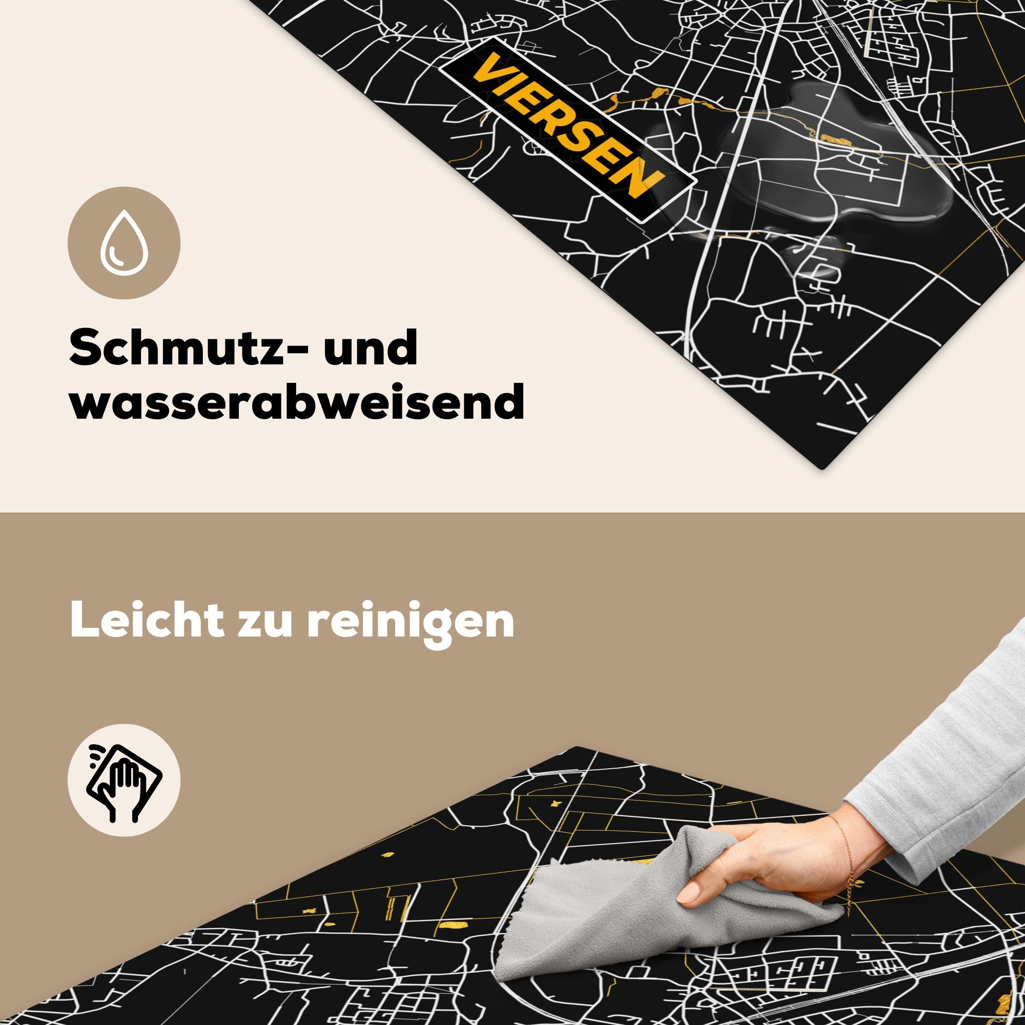MuchoWow Herdblende-/Abdeckplatte Viersen - - (1 küche Stadtplan Karte - cm, 78x78 Gold Arbeitsplatte Vinyl, tlg), für Deutschland, Ceranfeldabdeckung, 