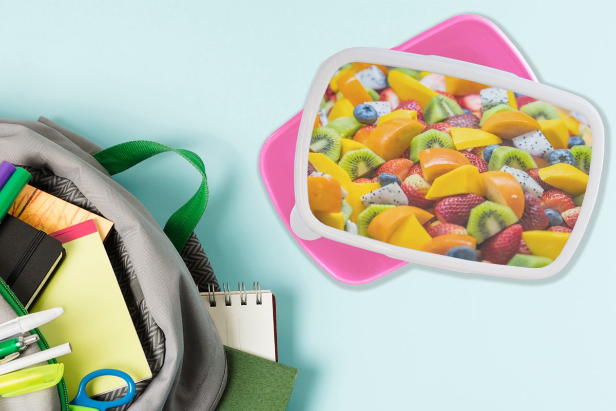 MuchoWow Salat Kunststoff - Kunststoff, - Brotdose Lunchbox Kinder, Snackbox, Brotbox Erwachsene, für Farben, Obst (2-tlg), Mädchen, rosa