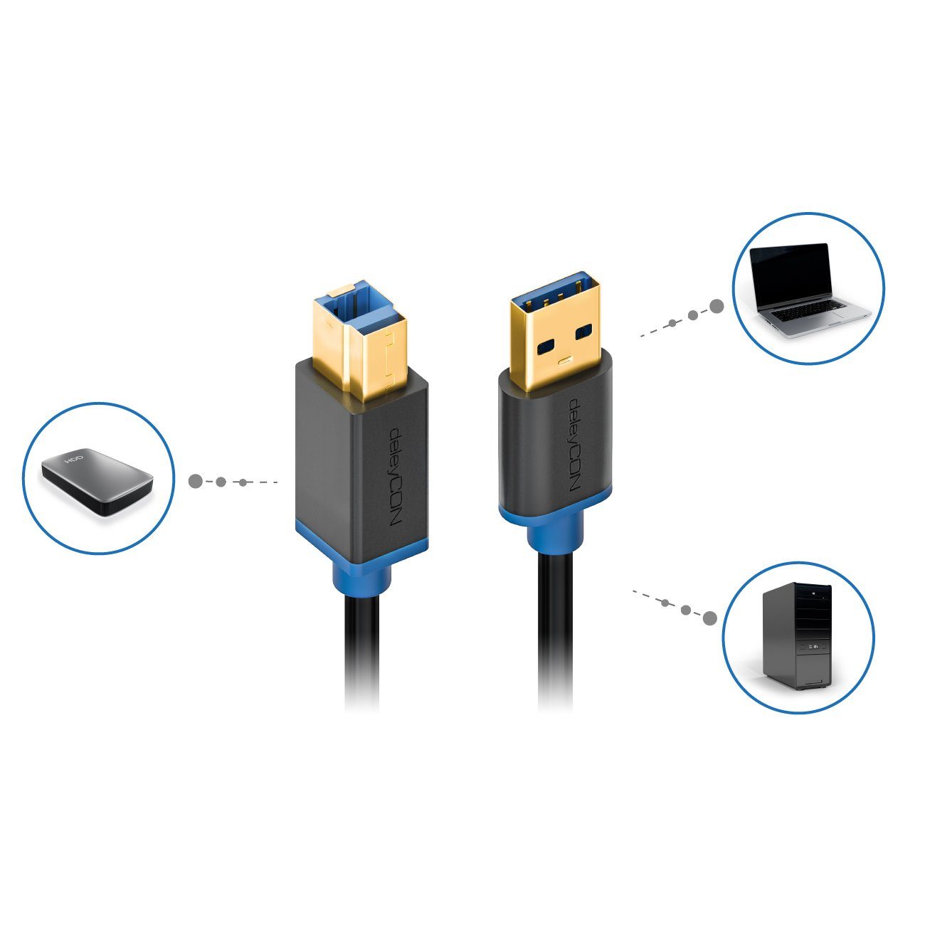 deleyCON deleyCON 1,5m USB 3.0 Scanner- Druckerkabel USB A-Stecker zu USB-Kabel