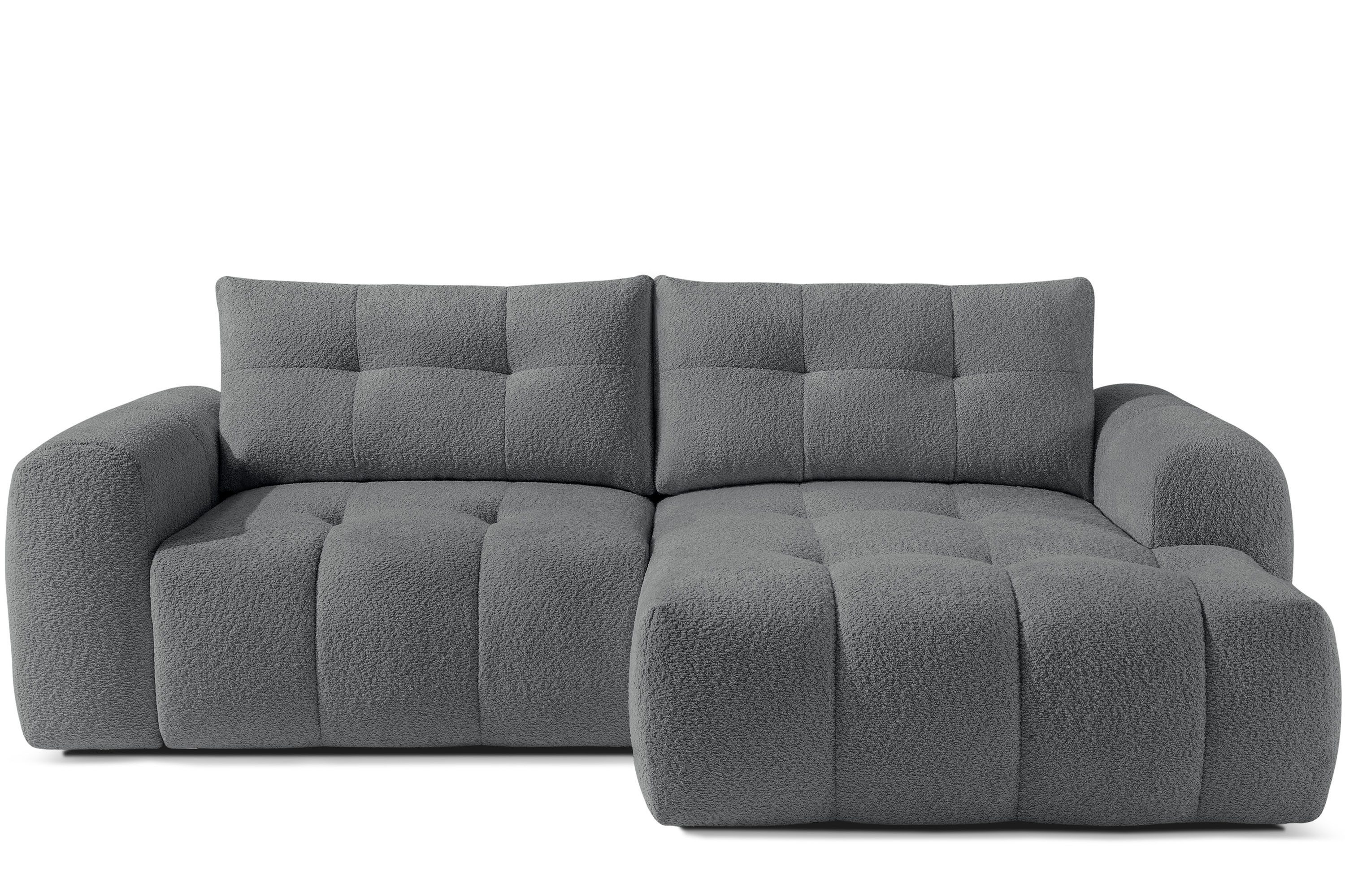 KONSIMO® Ecksofa RAVIA mit Schlaffunktion, Modern-Stil, Premiumqualität aus EU, rechts Ecksofa, kompakte Größe, Bouclé-Stoff, ausziehbare Liegefläche (193x150 cm)