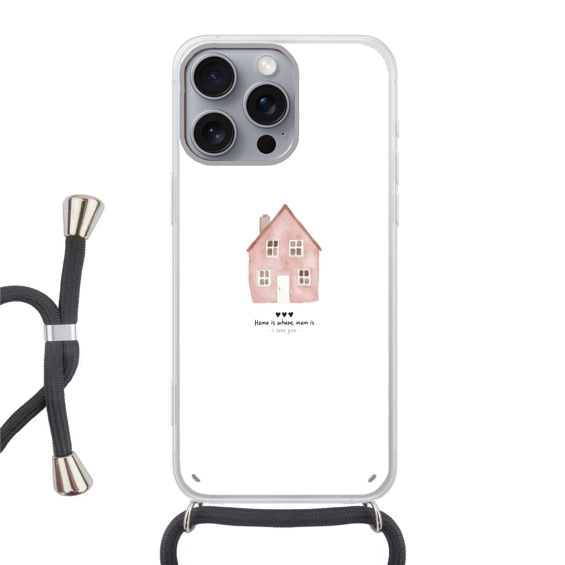 MuchoWow Handyhülle für Apple iPhone 16 Pro Max Landhaus - Rosa - Zitat - Mutter, Tragbare Handyhüllen mit Kette zum umhängen, Handykette Handyband