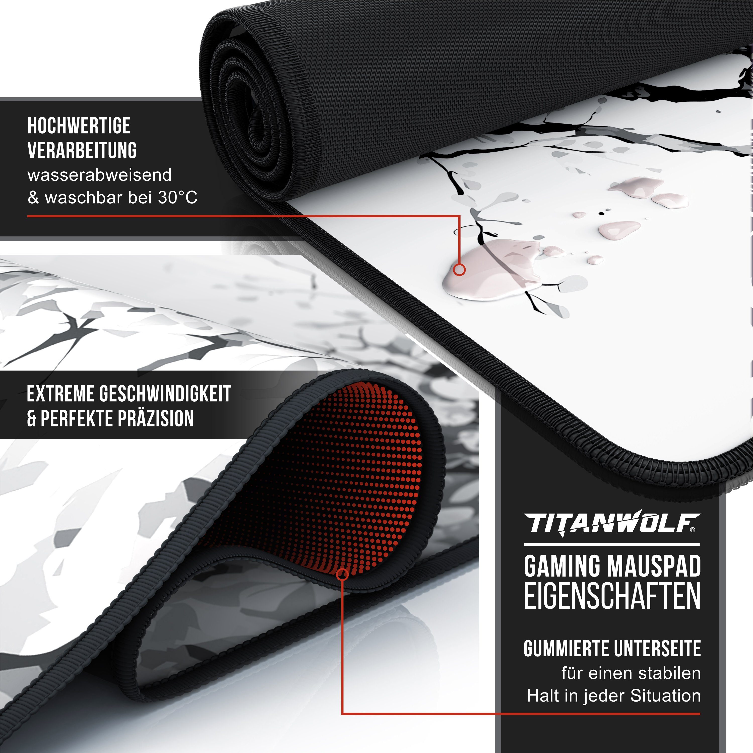 Titanwolf Gaming Mauspad XXL Speed Mousepad 900 x 400 x 3 mm, große Tischunterlage (1-St), rutschfest, abwaschbar, Geschwindigkeit & Präzision, Japan Painting – Bild 3 von 5