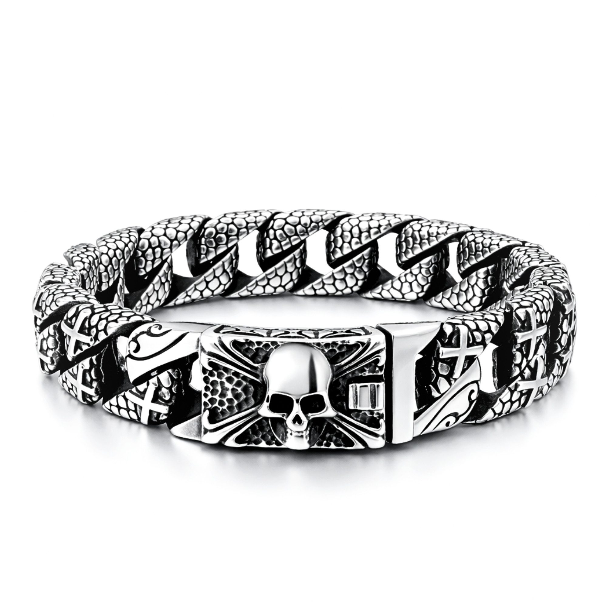 UNIQAL.de Edelstahlarmband Panzerarmband Herren "HALL OF VALHALA" Edelstahlarmband, (Edelstahl, Casual Style, Biker, Totenkopf, Shädel, Handgefertigt in Germany)