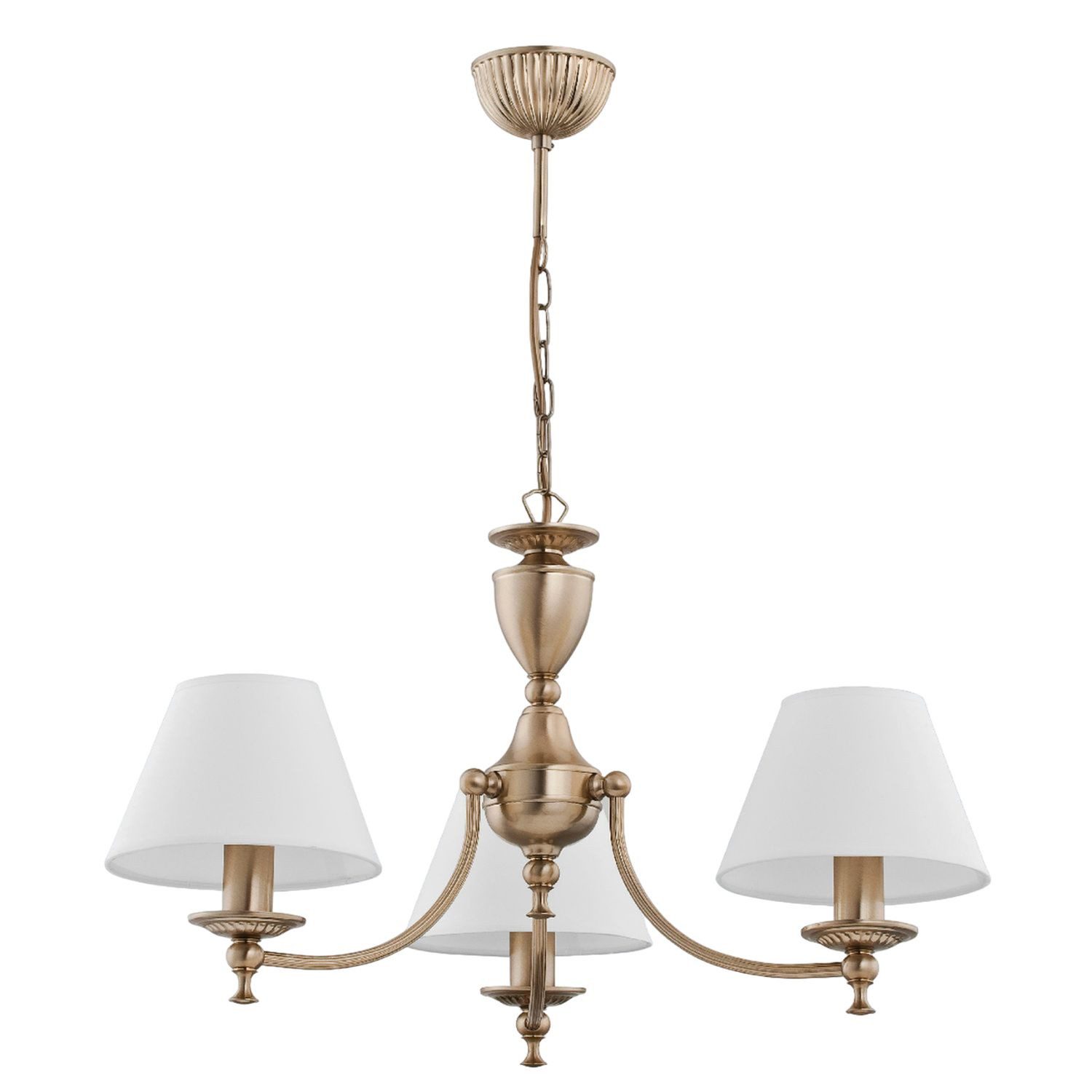 Licht-Erlebnisse Kronleuchter JURIDA, ohne Leuchtmittel, Mit Schirm B: 40,8cm in Messing Antik Creme 3-flammig E14 Metall Stoff