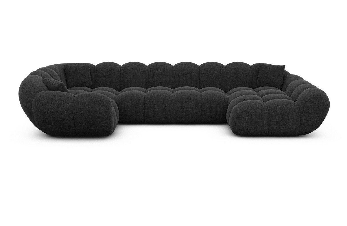 Sofa Dreams Wohnlandschaft Maleron U Form Design Stoffsofa, 6-Sitzer, Polsterecke, Ottomane rechts, Strukturstoff Schwarz