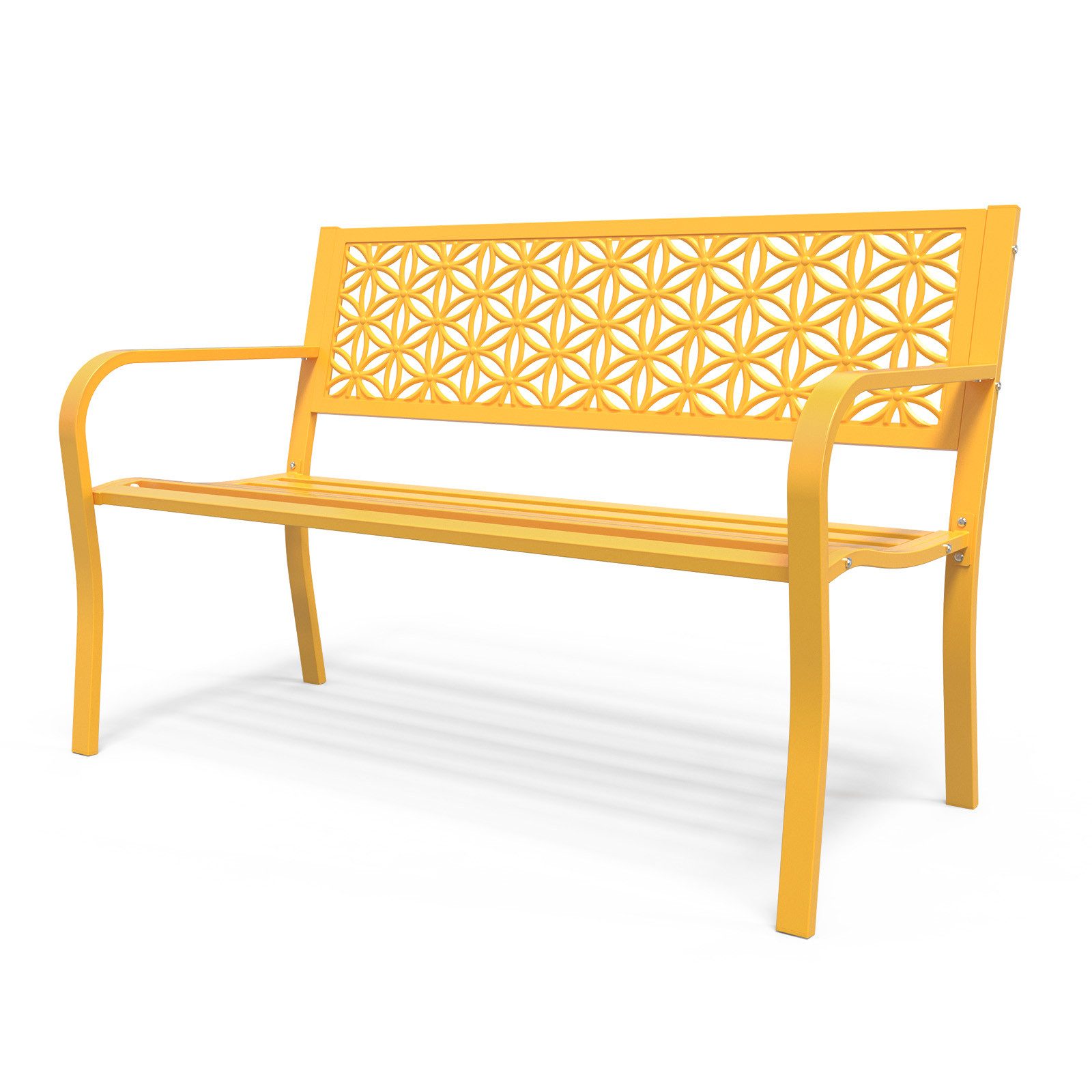 VINGLI Bank Gartenbank Metall, 2-Sitzer, bis 250 KG belastbar (inkl. Anleitung), Wetterfest, 127 x 61 x 84 cm, Gelb