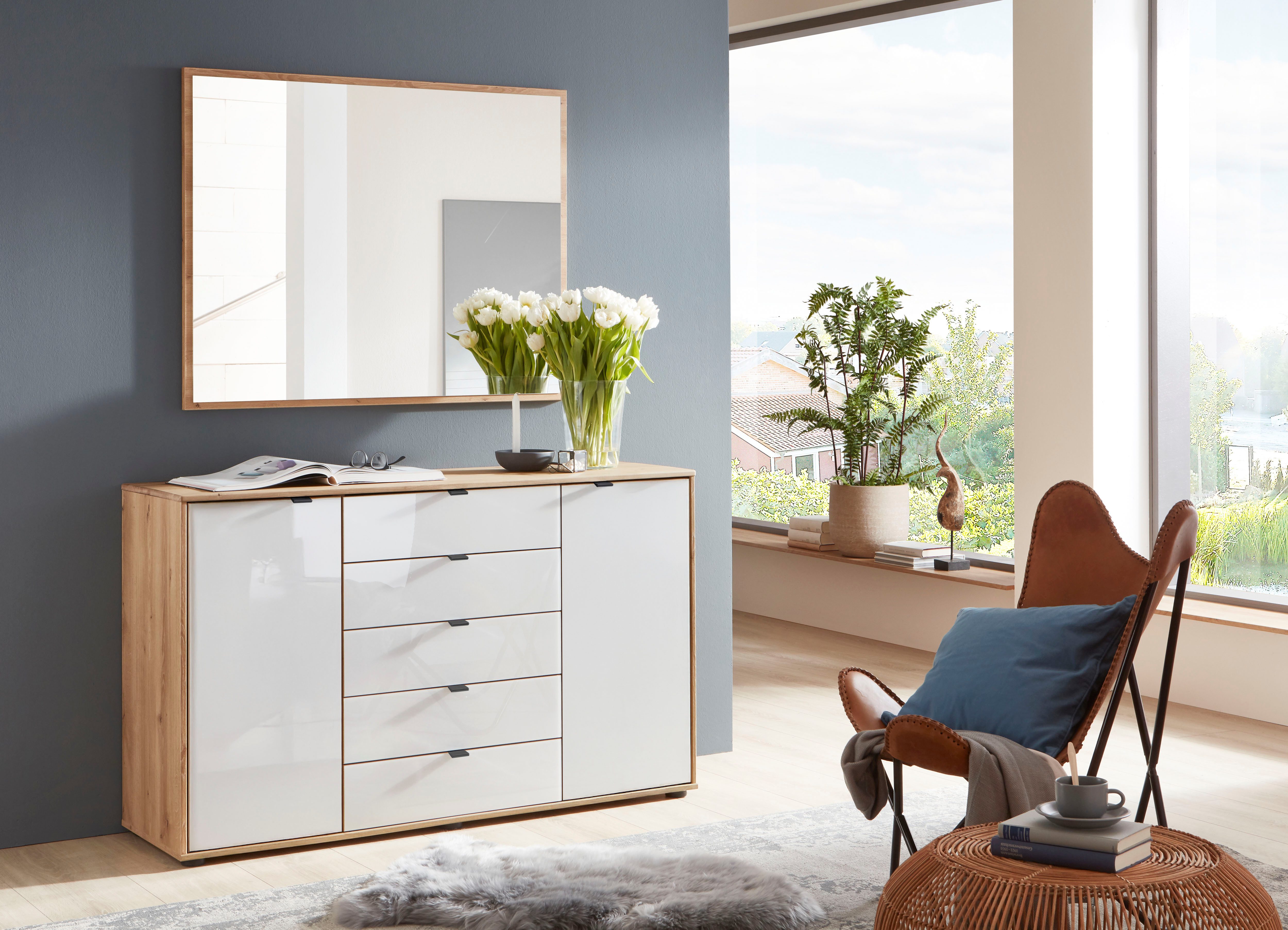 WIEMANN Kombikommode Cardiff Sideboard, Wäscheschrank, teilmassiv Bianco-Eiche, Schubladen (Kommode 141x86x43 cm, braun, mit Dämpfung, MADE IN GERMANY), verschiedenen Ausführungen, inklusive Einlegeböden