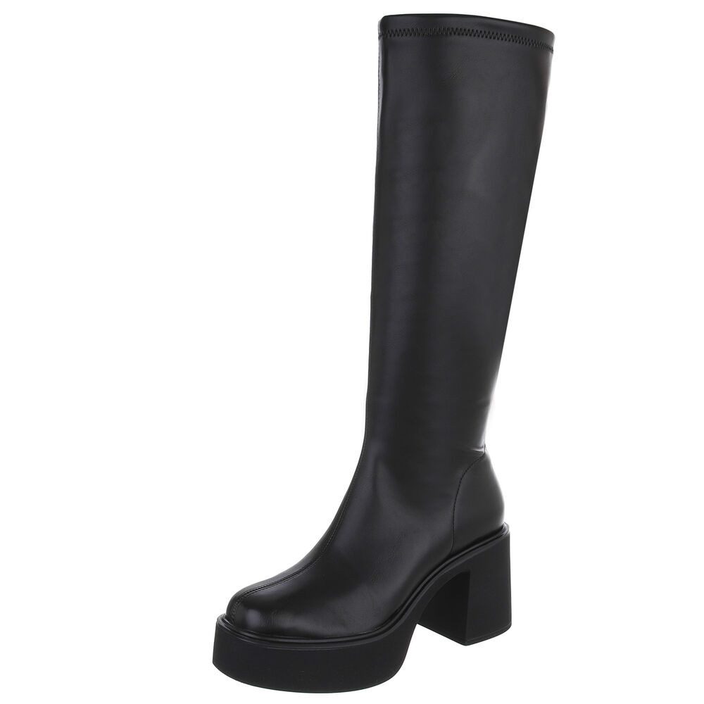 Ital-Design Damen Kniehochstiefel mit Blockabsatz und Plateau Plateaustiefel (92269283) Blockabsatz Stiefel in Schwarz
