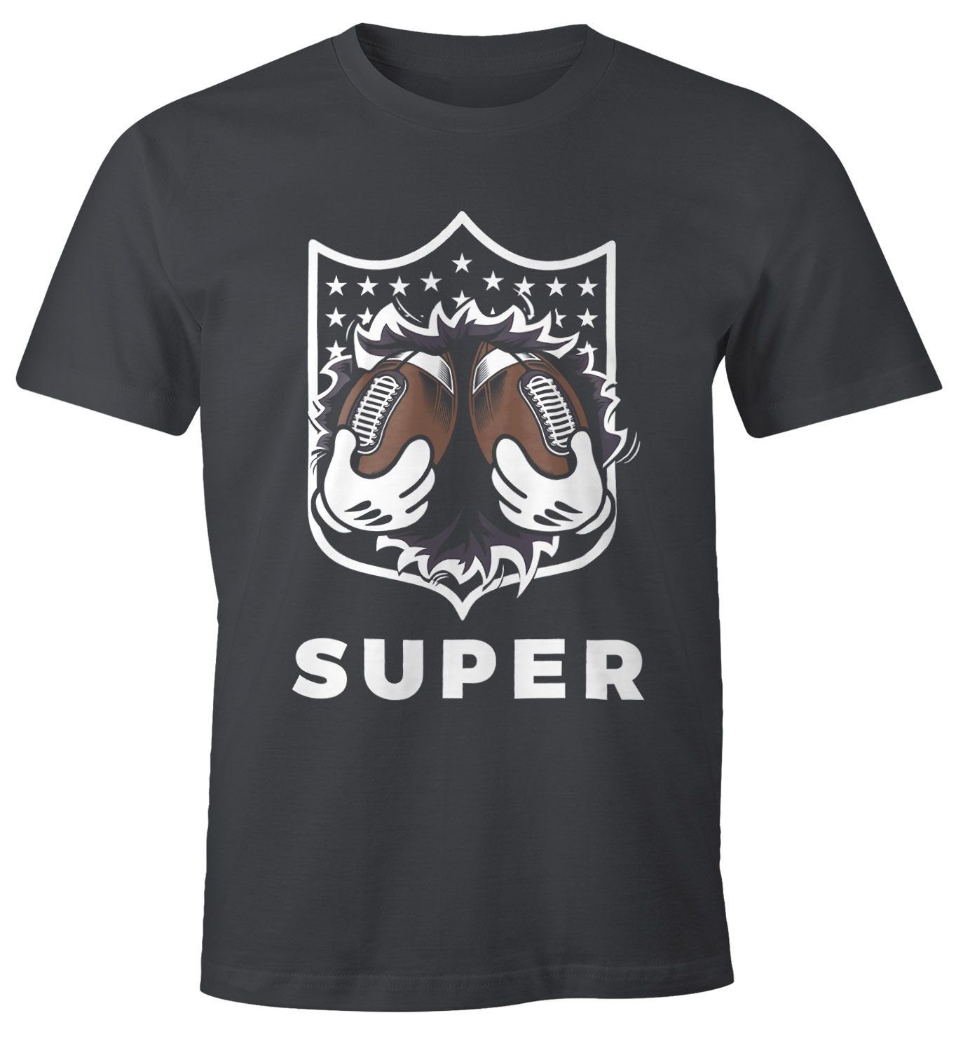 MoonWorks Print-Shirt Super Bowl Fan Shirt Herren Hupen Moonworks® mit Print grau