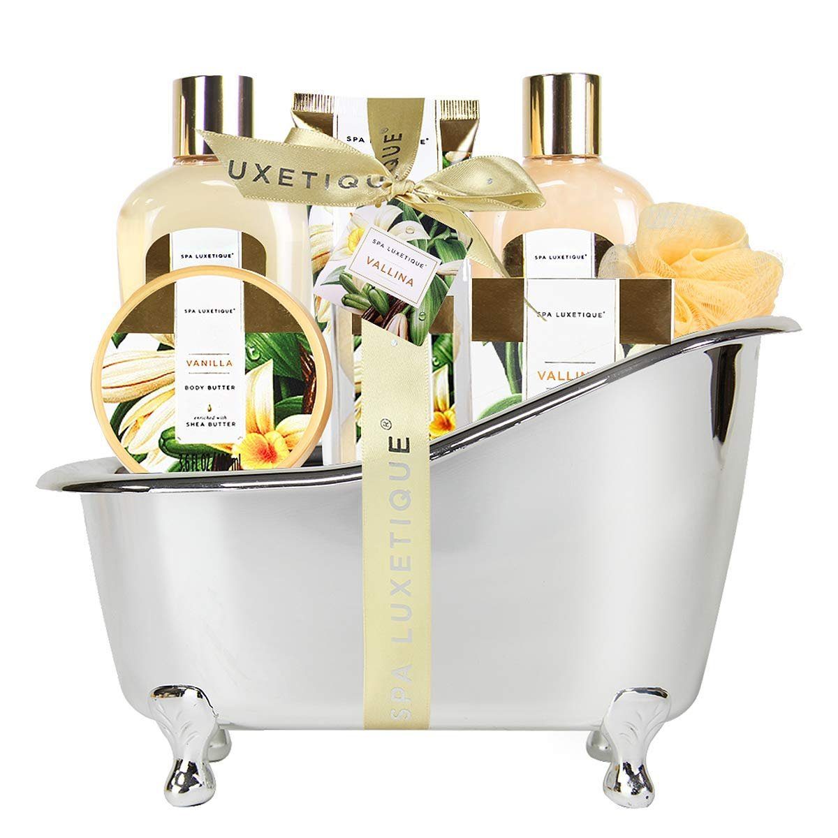 Spa luxetique Pflege-Geschenkset Bade Set mit Deko Badewanne, 8-tlg., Wellness, Beauty Set für Frauen 8 tlg. Geburtstagsgeschenk Vanilleduft