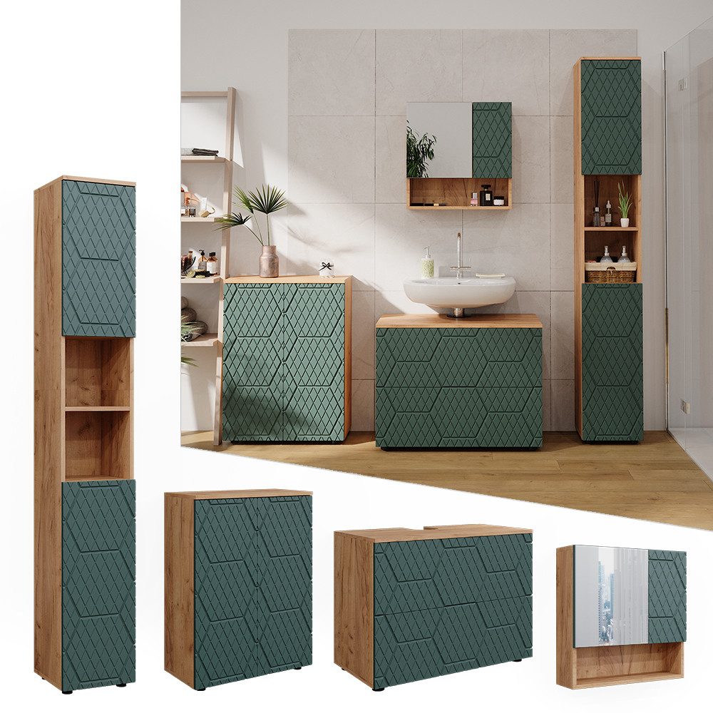 Vicco Badmöbel-Set Irma, Goldkraft Eiche/Grün, 4 günstig online kaufen