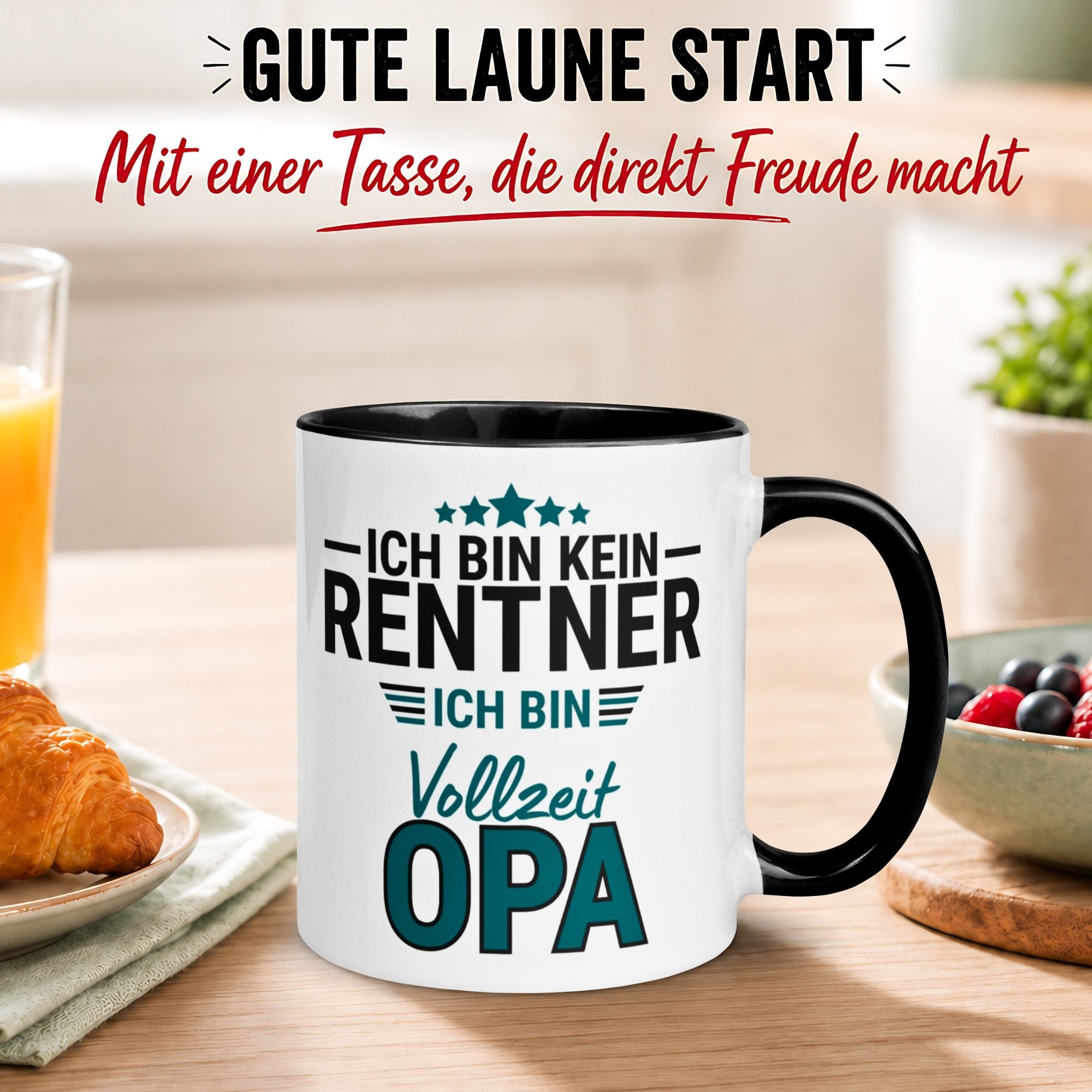 Momentals Tasse Rentner – „Kein Rentner ich bin Vollzeit Opa“ – Geschenk Rente Mann, Gratis Versand · Links-&Rechtshänder · Spülmaschinenfest
