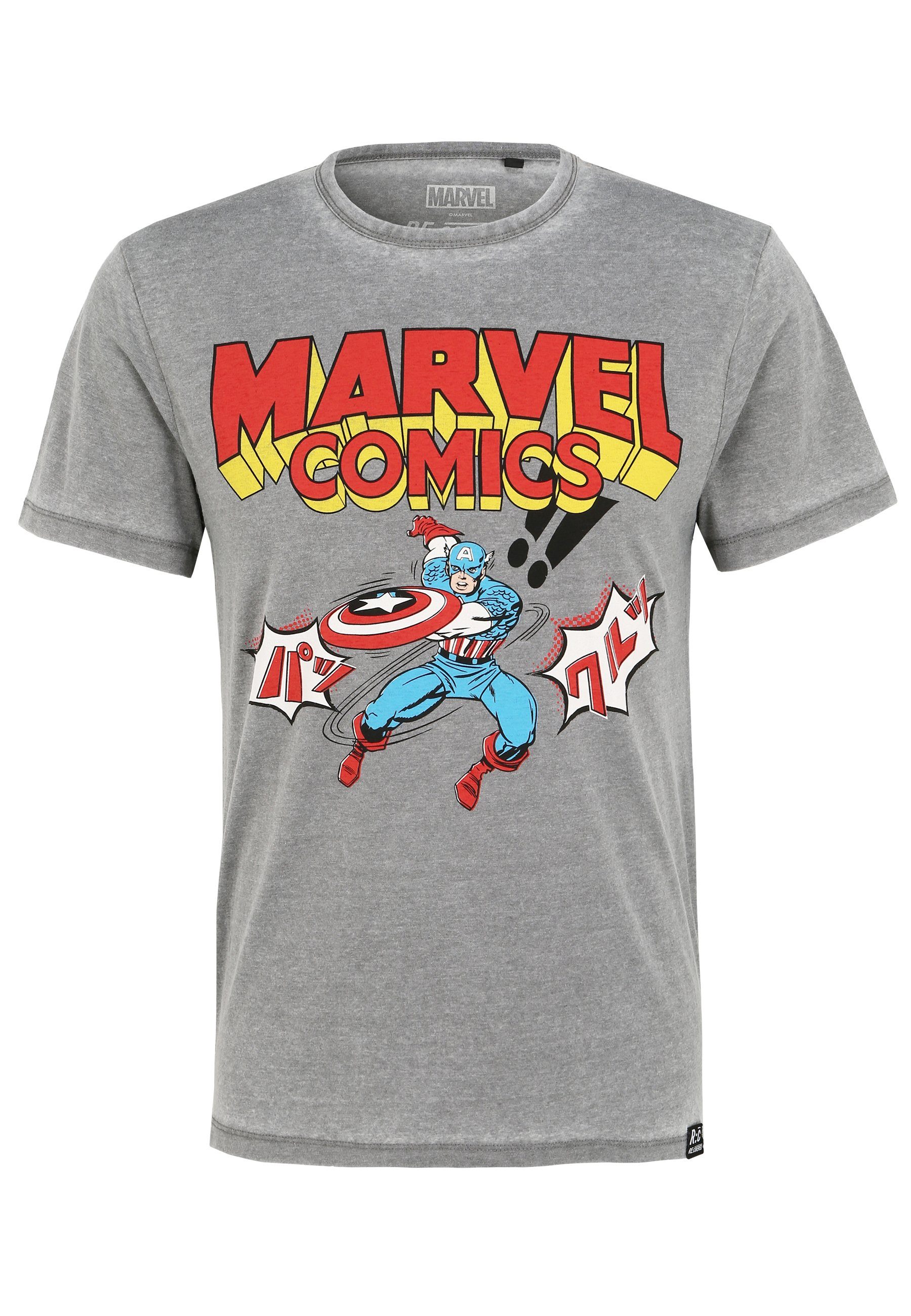 Recovered T-Shirt Marvel Comics Captain Japan Hellgrau Bio-Baumwolle zertifizierte GOTS America