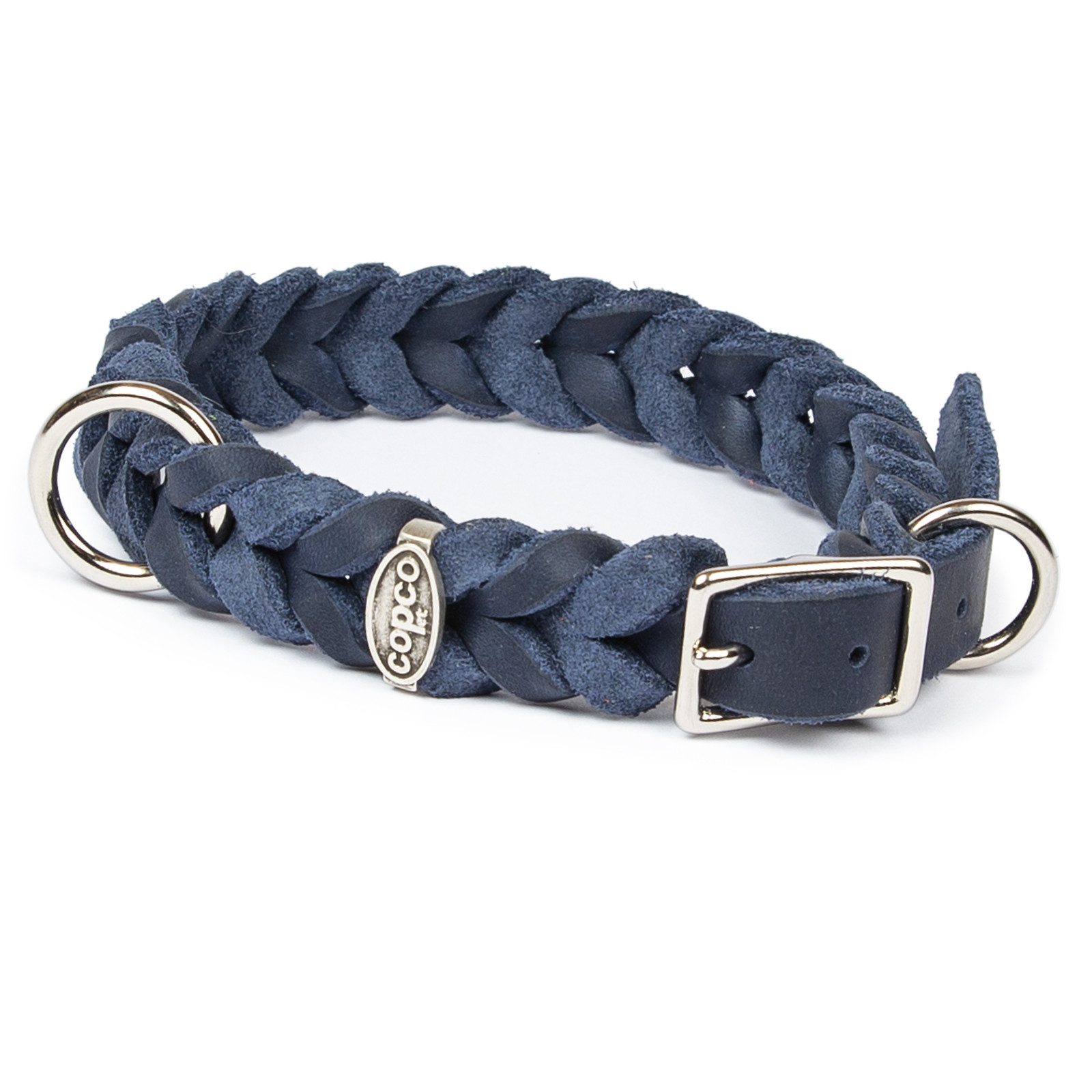 CopcoPet Hunde-Halsband Fettlederhalsband mit Dornschließe verchromt und Messing, Verchromt, Leder, Geflochten, Handarbeit