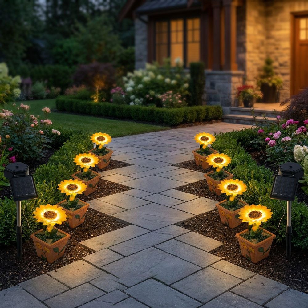 EGLO Gartenleuchte, LED-Leuchtmittel fest verbaut, 10er Set LED Solar Leuchten Blüten Sonnen Blumen Garten Topf