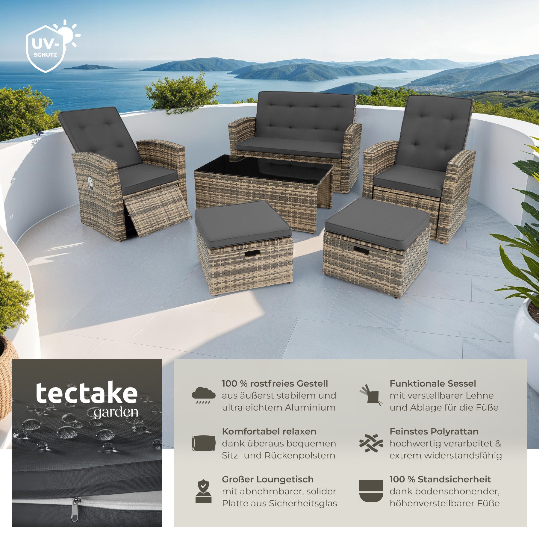 tectake Loungeset Rattan Lounge, (Set, 6-tlg), günstig online kaufen